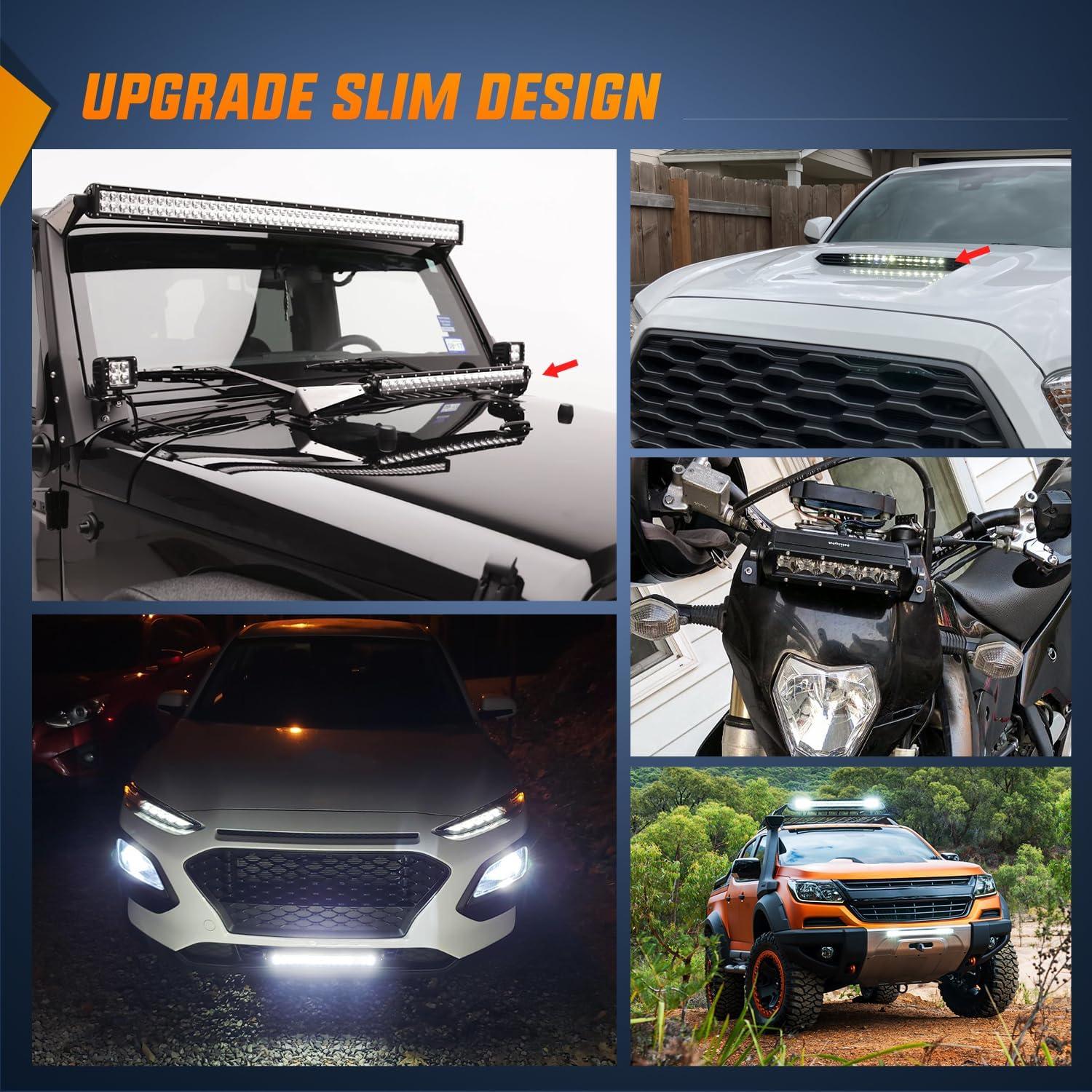 imageNilight 2PCS 11 Inch 50W Super Slim Flood Led Light Bar 5000LM Driving Fog Light Single Row Off Road led Lights for Jeep 2 Style Mounting Brackets 2 years Warranty50W Light Wiring Harness