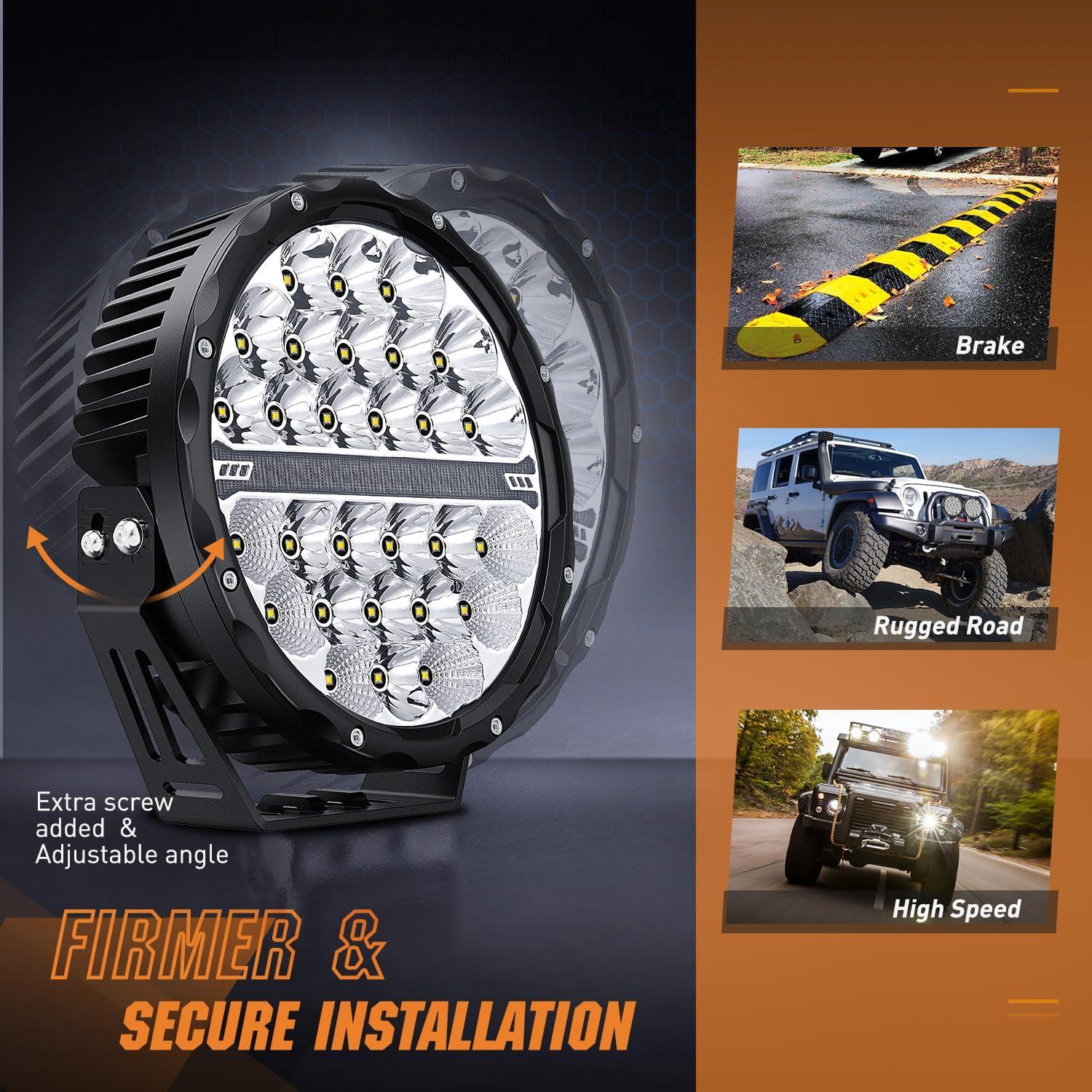 imageNilight 9 Inch Round Offroad LED Driving Lights with DRL 2PCS 140W 15560LM IP68 Spot Flood Combo Work Light with 12AWG DT Connector Wiring Harness Kit for 4x4 Jeep Truck ATV UTV SUV 5 Year WarrantyAmber DRL