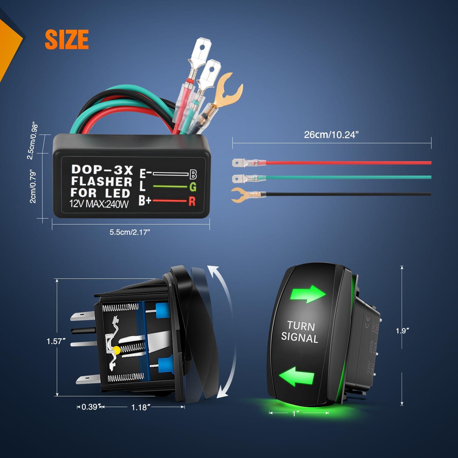 imageNilight 90004B Bumper Light Bar Rocker Switch Led Light Bar 5 Pin Laser OnOff Switch 20A12V 10A24V Switch Jumper Wires SetGreen Turn Signal wFlasher