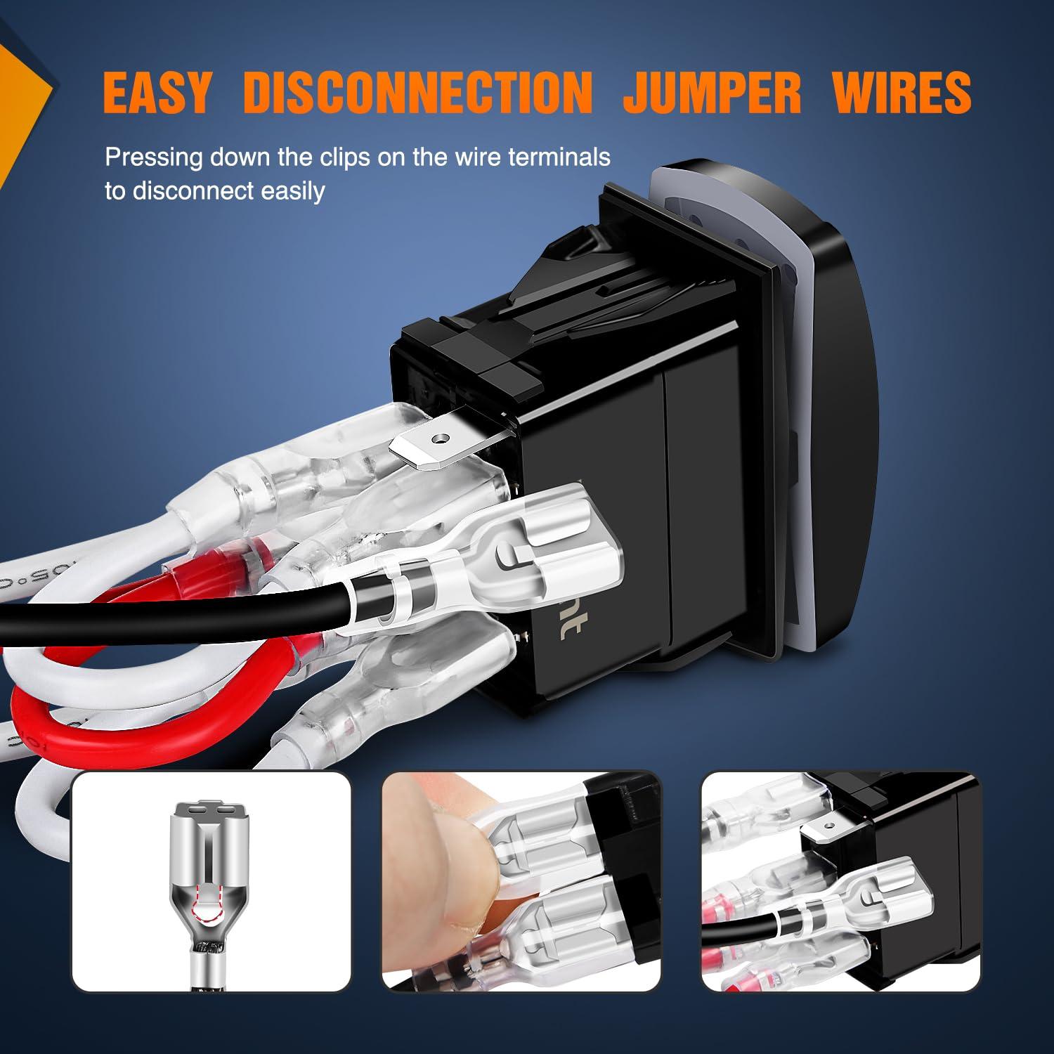 imageNilight 90004B Bumper Light Bar Rocker Switch Led Light Bar 5 Pin Laser OnOff Switch 20A12V 10A24V Switch Jumper Wires SetGreen Turn Signal wFlasher