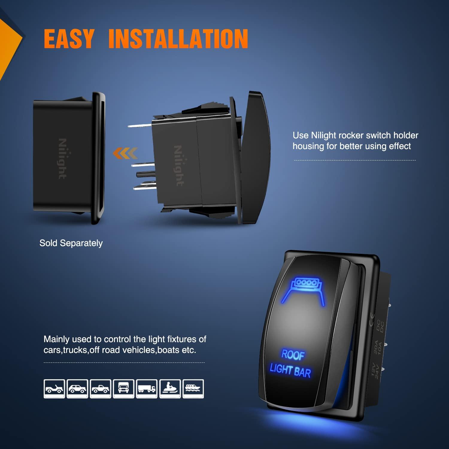 imageNilight 90004B Bumper Light Bar Rocker Switch Led Light Bar 5 Pin Laser OnOff Switch 20A12V 10A24V Switch Jumper Wires SetROOF LIGHT BAR
