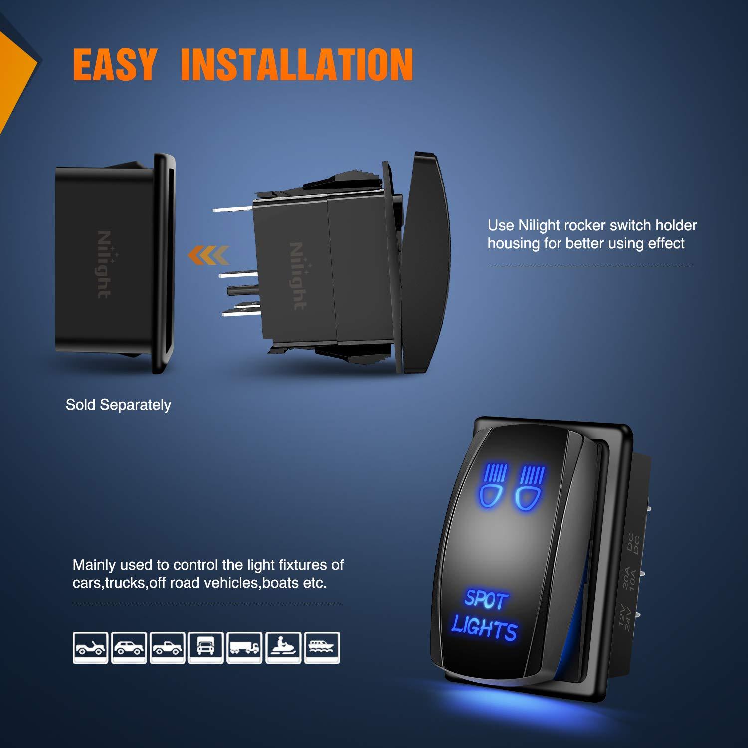 imageNilight 90004B Bumper Light Bar Rocker Switch Led Light Bar 5 Pin Laser OnOff Switch 20A12V 10A24V Switch Jumper Wires SetSPOT LIGHTS