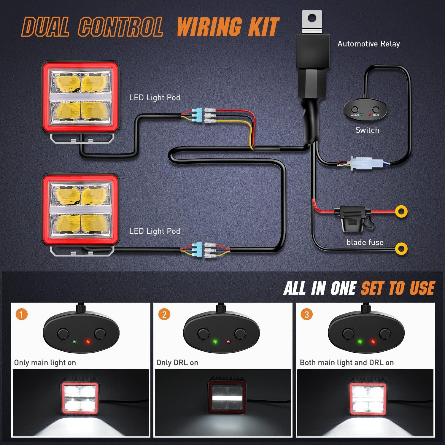 imageNilight Side Shooter LED Light Pods with DRL 4 Inch 26W Spot Flood Combo LED Cubes Light w 16AWG Wiring Kit for Fog Light Driving Light Auxiliary Light on Truck ATV UTV 5 Years Warranty WhiteIndirect 4LED Spot Pod wwhite DRL
