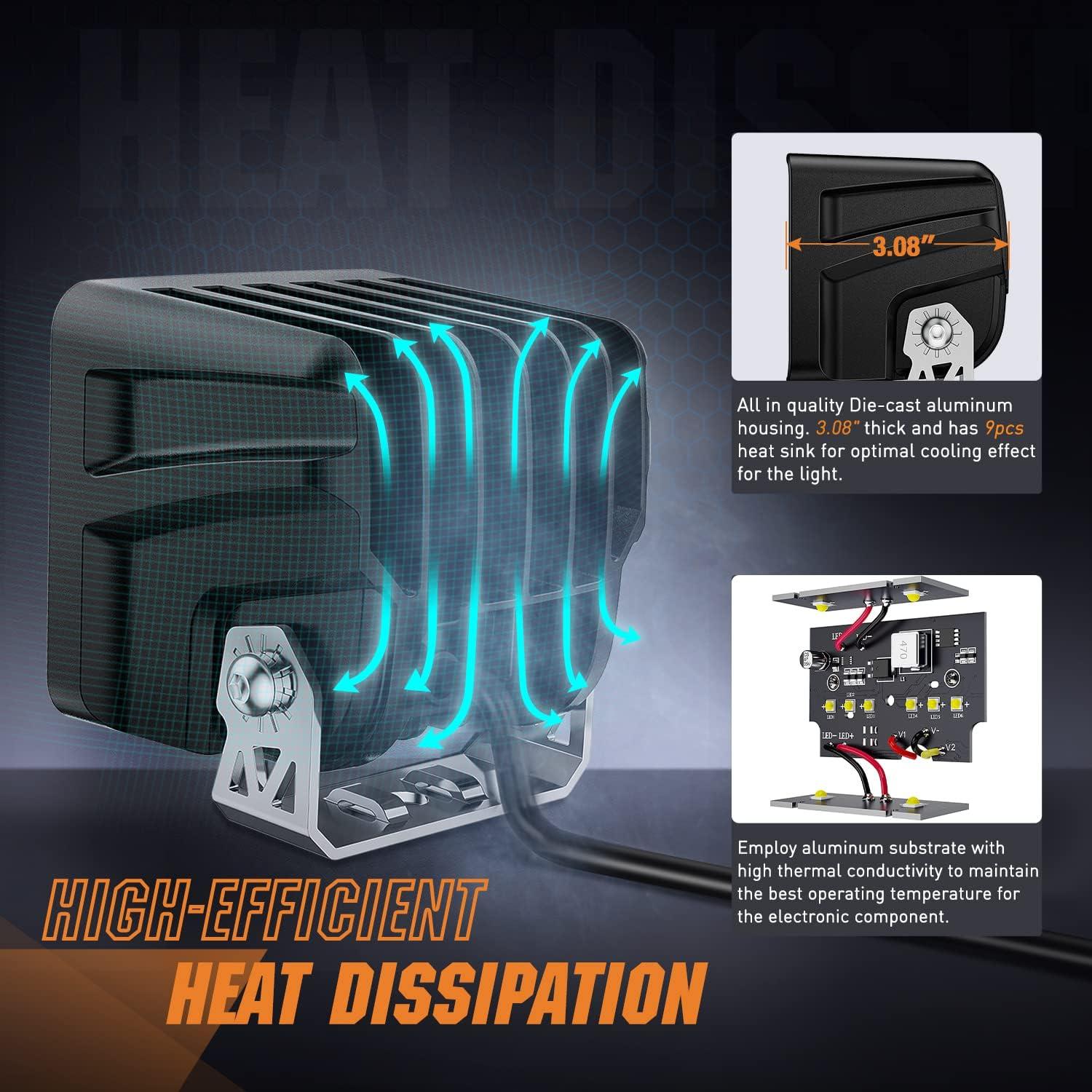 imageNilight Side Shooter LED Light Pods with DRL 4 Inch 26W Spot Flood Combo LED Cubes Light w 16AWG Wiring Kit for Fog Light Driving Light Auxiliary Light on Truck ATV UTV 5 Years Warranty WhiteIndirect 4LED Spot Pod wwhite DRL