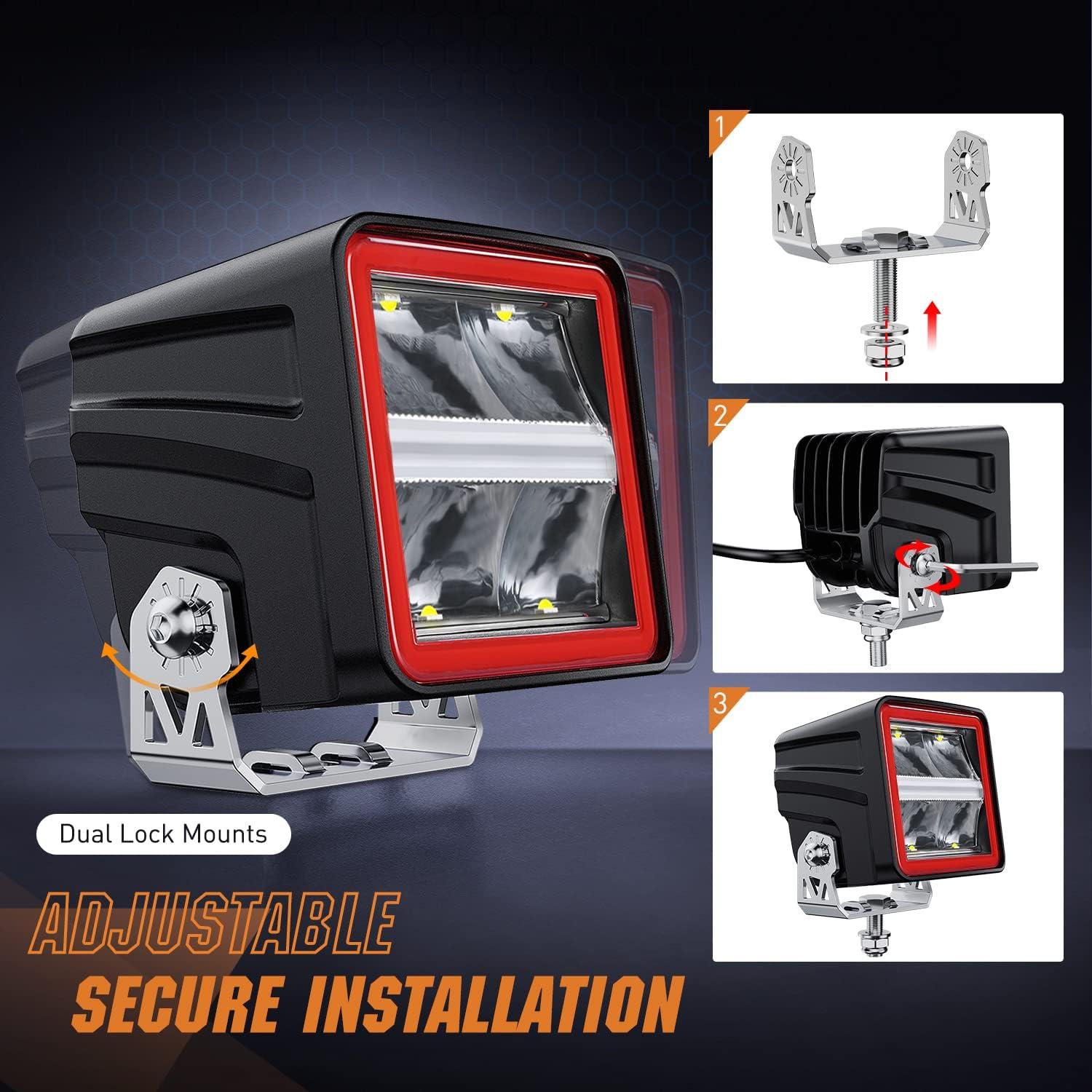 imageNilight Side Shooter LED Light Pods with DRL 4 Inch 26W Spot Flood Combo LED Cubes Light w 16AWG Wiring Kit for Fog Light Driving Light Auxiliary Light on Truck ATV UTV 5 Years Warranty WhiteIndirect 4LED Spot Pod wwhite DRL