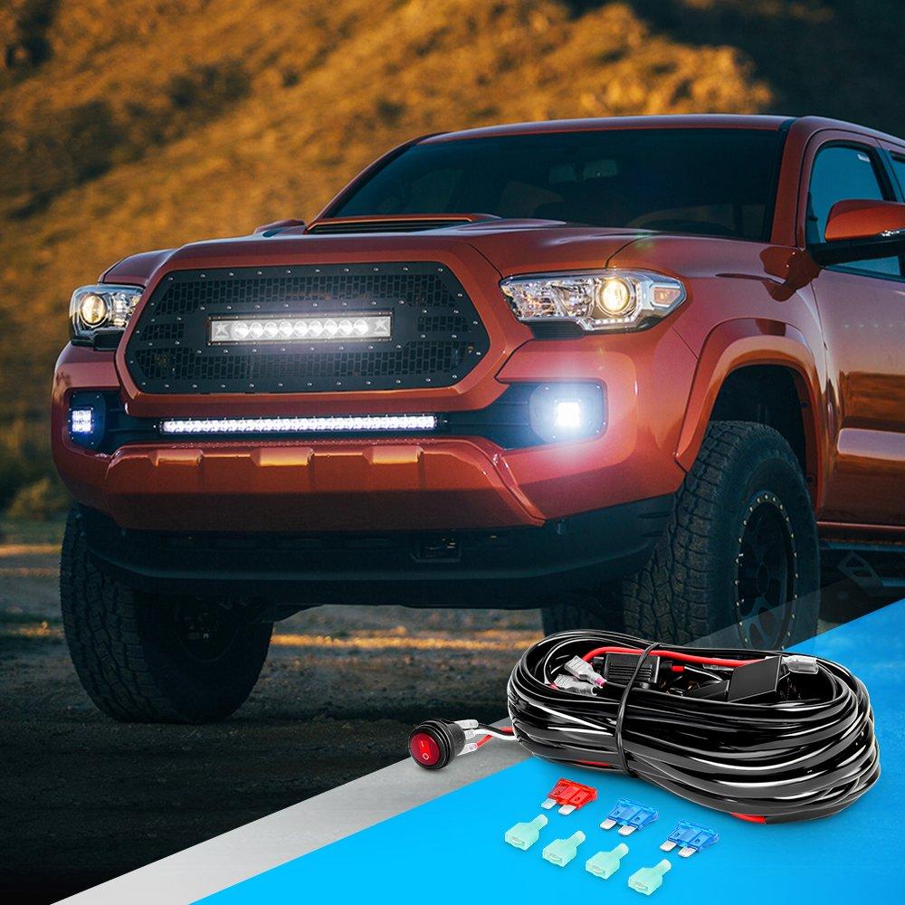 imageNilight Wiring Harness Kit Nylon 16 AWG 2 Leads 12 V On Off Switch Power Relay Blade Fuse for LED Light Bar Off Road Lights on Cars Jeep Boat Trucks16AWG2 Lead