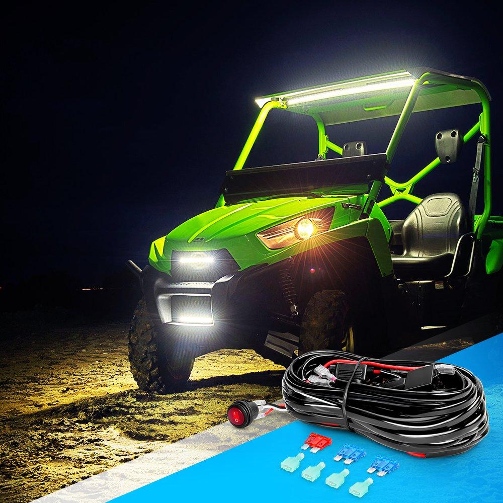 imageNilight Wiring Harness Kit Nylon 16 AWG 2 Leads 12 V On Off Switch Power Relay Blade Fuse for LED Light Bar Off Road Lights on Cars Jeep Boat Trucks16AWG2 Lead