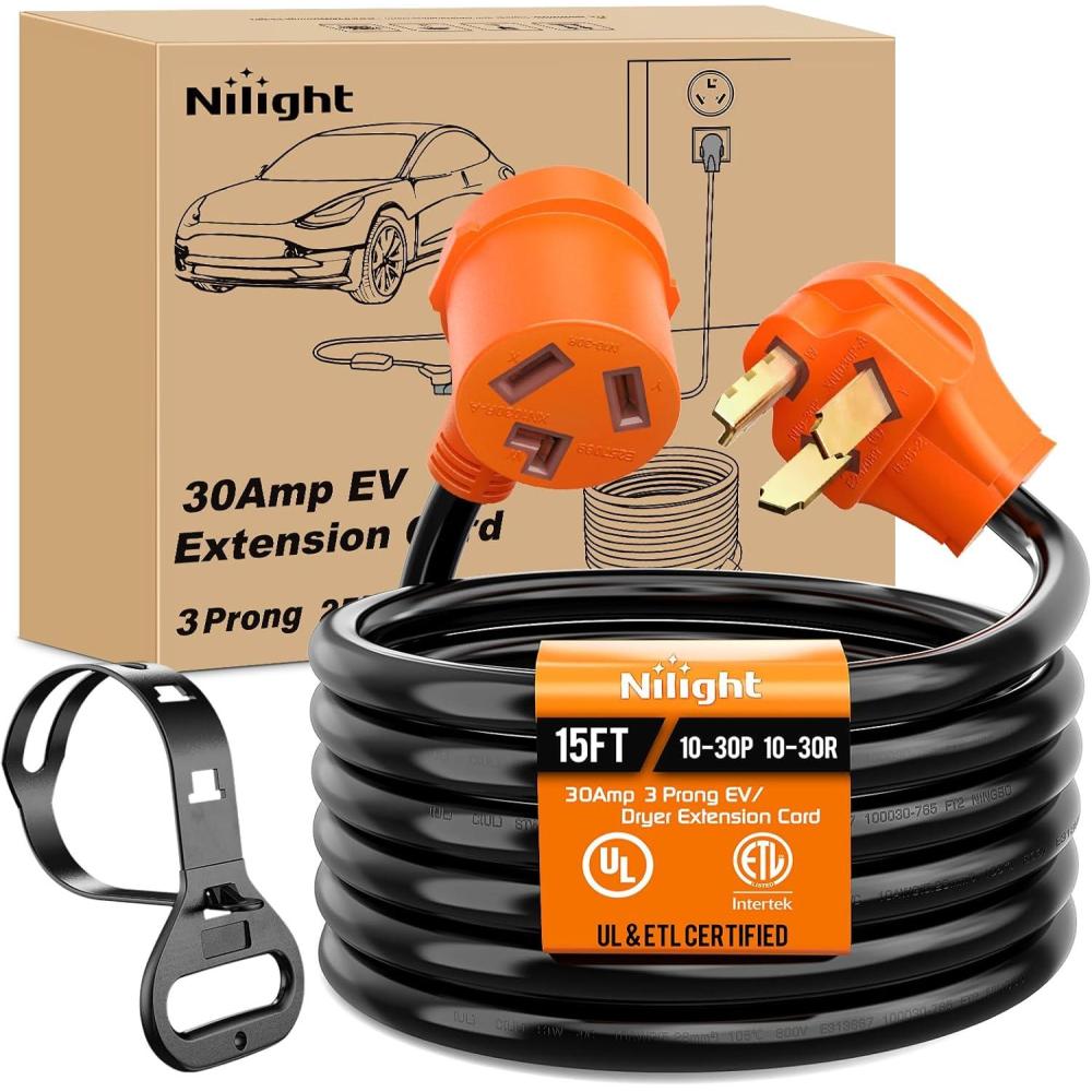 imageNilight 50FT 30 Amp RV Extension Cord with Adapter 50Amp to 30Amp 125V Heavy Duty 103 Gauge Pure Copper STW Wire UL ETL Listed 3 Prong TT30P TT30R Weatherproof Suit for Generators Campers3 Prong EVDryer Extension Cord
