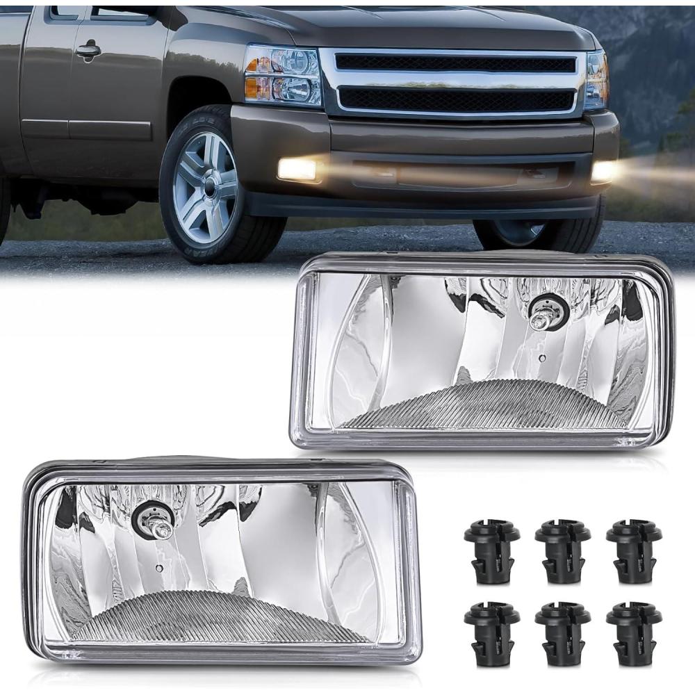 imageNilight Fog Lights Assembly Compatible with 2007 2008 2009 2010 2011 2012 2013 2014 2015 Chevrolet Silverado Avalanche Tahoe Suburban GMC Sierra Yukon Cadillac Escalade smoke LensSilverado 20072013 Clear