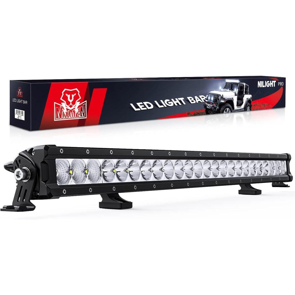 imageNilight LED Light Bar 16 Inch 60W Flood Spot Combo Beam 7200LM v Offroad Single Row Slim LED Driving Lighting for Pickup Truck SUV ATV UTV Boat Jeep30Inch 120W Light Bar