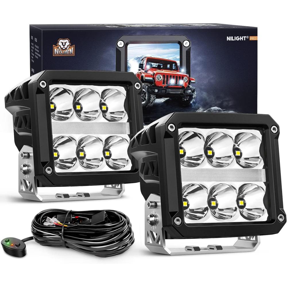 imageNilight Side Shooter LED Light Pods with DRL 4 Inch 26W Spot Flood Combo LED Cubes Light w 16AWG Wiring Kit for Fog Light Driving Light Auxiliary Light on Truck ATV UTV 5 Years Warranty White6LED Spot Pod w White DRL