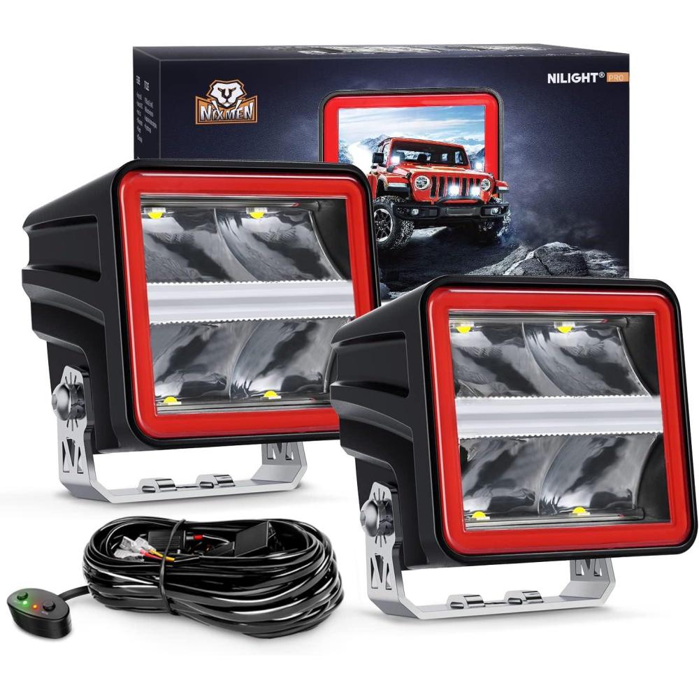 imageNilight Side Shooter LED Light Pods with DRL 4 Inch 26W Spot Flood Combo LED Cubes Light w 16AWG Wiring Kit for Fog Light Driving Light Auxiliary Light on Truck ATV UTV 5 Years Warranty WhiteIndirect 4LED Spot Pod wwhite DRL