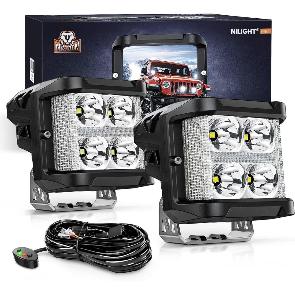 imageNilight Side Shooter LED Light Pods with DRL 4 Inch 26W Spot Flood Combo LED Cubes Light w 16AWG Wiring Kit for Fog Light Driving Light Auxiliary Light on Truck ATV UTV 5 Years Warranty WhiteWhite