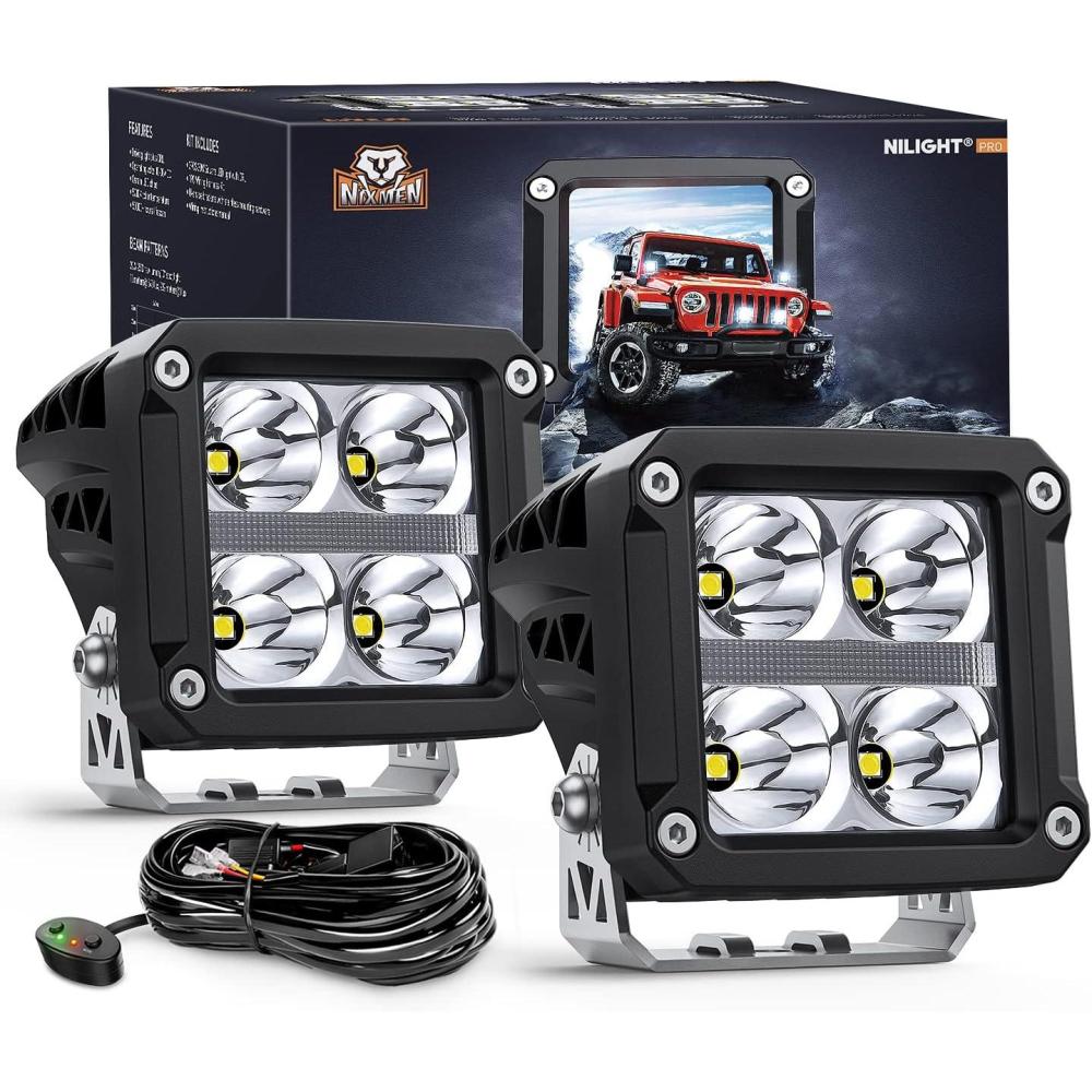 imageNilight Side Shooter LED Light Pods with DRL 4 Inch 26W Spot Flood Combo LED Cubes Light w 16AWG Wiring Kit for Fog Light Driving Light Auxiliary Light on Truck ATV UTV 5 Years Warranty White4LED Spot Pod w White DRL