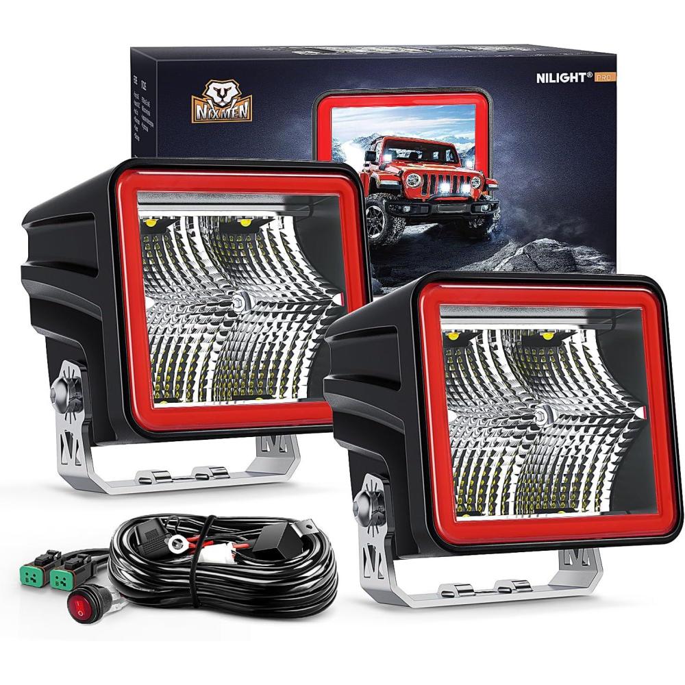 imageNilight Side Shooter LED Light Pods with DRL 4 Inch 26W Spot Flood Combo LED Cubes Light w 16AWG Wiring Kit for Fog Light Driving Light Auxiliary Light on Truck ATV UTV 5 Years Warranty WhiteIndirect 4LED Flood PodWhite