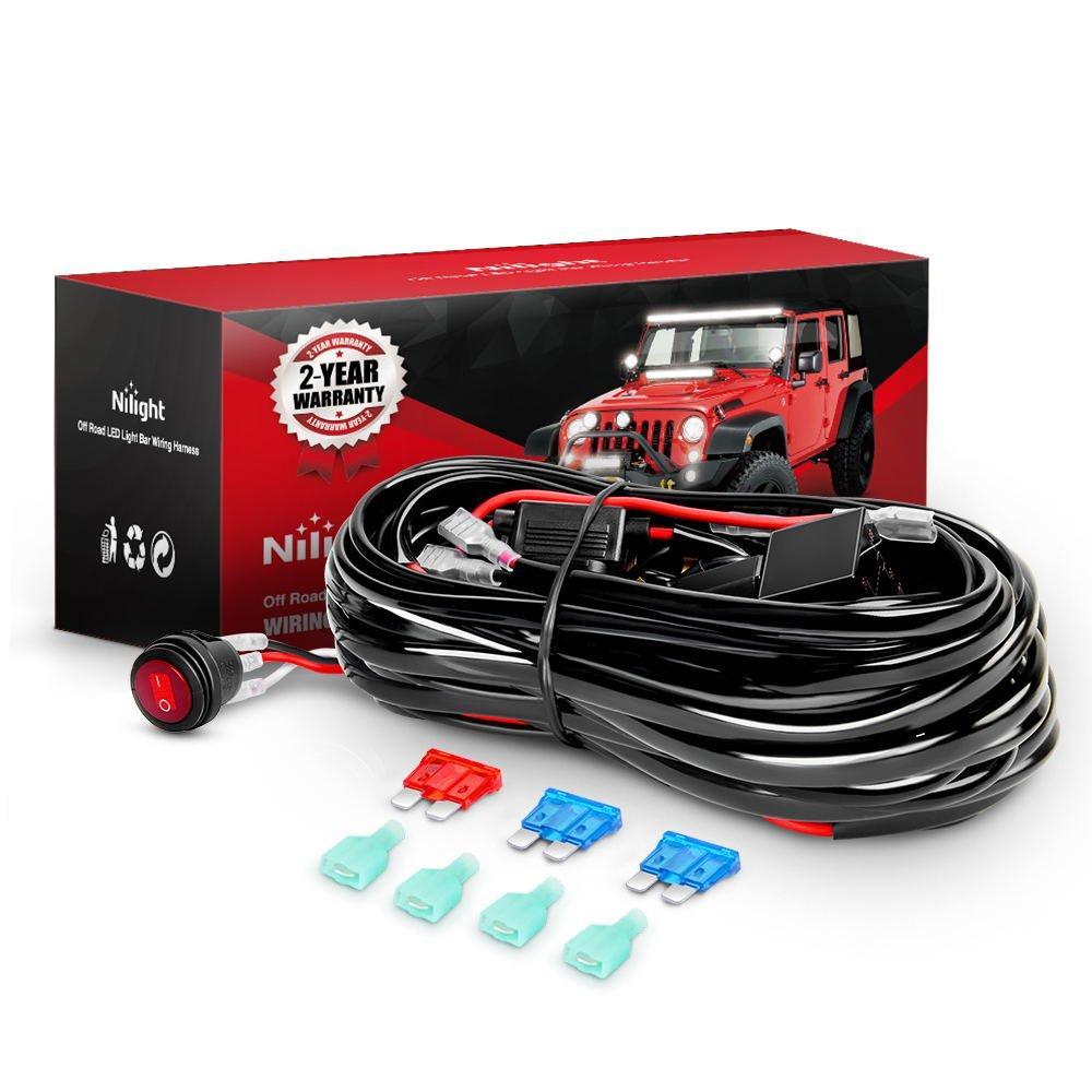imageNilight Wiring Harness Kit Nylon 16 AWG 2 Leads 12 V On Off Switch Power Relay Blade Fuse for LED Light Bar Off Road Lights on Cars Jeep Boat Trucks16AWG2 Lead