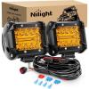 Nilight 2PCS 4Inch 60W LED Pods Spot Flood Amber White Light Bar Strobe 6 Modes Memory Function Off-Road Truck Car ATV SUV Cabin Boat with 16AWG Wiring Harness Kit-2 Lead, 2 Years Warranty(Amber)