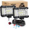 Nilight 2PCS 4Inch 60W LED Pods Spot Flood Amber White Light Bar Strobe 6 Modes Memory Function Off-Road Truck Car ATV SUV Cabin Boat with 16AWG Wiring Harness Kit-2 Lead, 2 Years Warranty(Side Shooter Light + Wiring harness)
