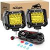 Nilight 2PCS 4Inch 60W LED Pods Spot Flood Amber White Light Bar Strobe 6 Modes Memory Function Off-Road Truck Car ATV SUV Cabin Boat with 16AWG Wiring Harness Kit-2 Lead, 2 Years Warranty(Yellow)