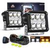 Nilight Side Shooter LED Light Pods with DRL, 4 Inch 26W Spot Flood Combo LED Cubes Light w/ 16AWG Wiring Kit for Fog Light Driving Light Auxiliary Light on Truck ATV UTV, 5 Years Warranty White(6LED Spot Pod w/ Amber DRL)