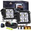 Nilight Side Shooter LED Light Pods with DRL, 4 Inch 26W Spot Flood Combo LED Cubes Light w/ 16AWG Wiring Kit for Fog Light Driving Light Auxiliary Light on Truck ATV UTV, 5 Years Warranty White(4LED Spot Pod w/ Amber DRL)