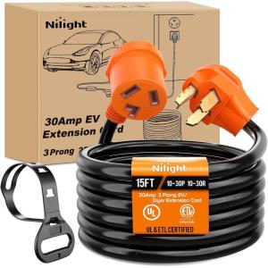 Nilight 50FT 30 Amp RV Extension Cord with Adapter 50Amp to 30Amp 125V Heavy Duty 10/3 Gauge Pure Copper STW Wire UL ETL Listed 3 Prong TT-30P TT-30R Weatherproof Suit for Generators Campers(3 Prong EV/Dryer Extension Cord)