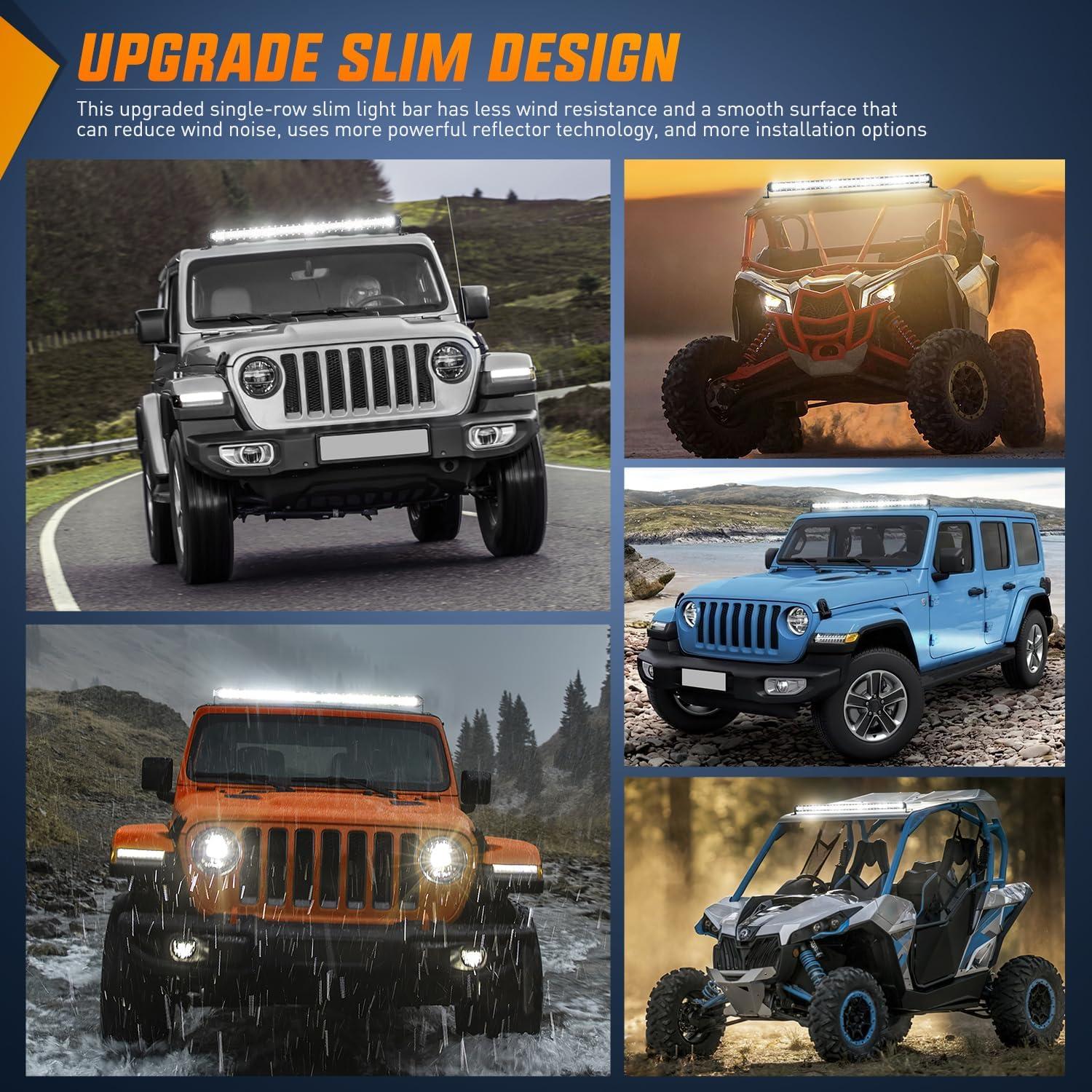 imageNilight 40007CA 51Inch 250W Super Slim Spot Flood Combo Bar Driving Fog Single Row Off Road LED Lights2 Style Mounting Brackets WhiteWhite 50Inch 130LED Slim