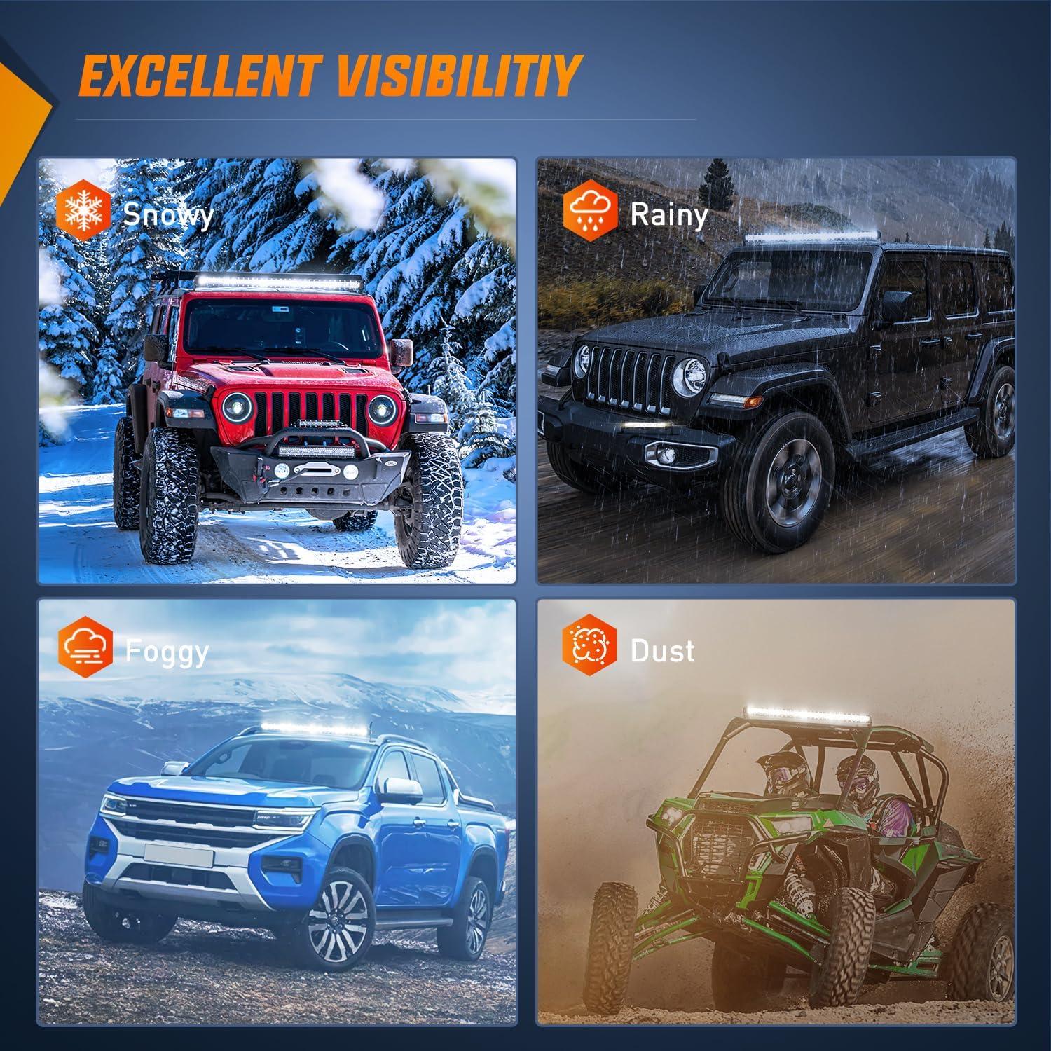 imageNilight 40007CA 51Inch 250W Super Slim Spot Flood Combo Bar Driving Fog Single Row Off Road LED Lights2 Style Mounting Brackets WhiteWhite 50Inch 130LED Slim