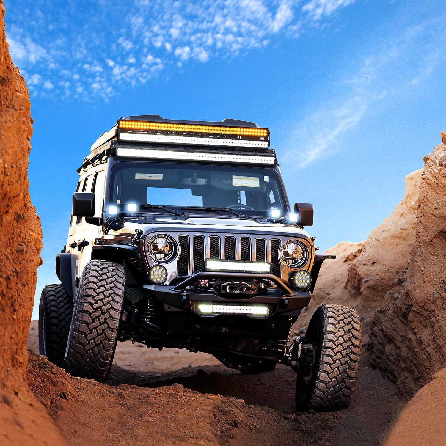 imageNilight 20Inch 420W LED Light Bar 2PCS 4Inch 60W Light Pods Amber White Strobe 6 Modes Memory Function Reset Function Off Road Truck with 16AWG Wiring Harness Kit3 Lead20Inc Lights4Pcs 4Inch LightsWiring Harness