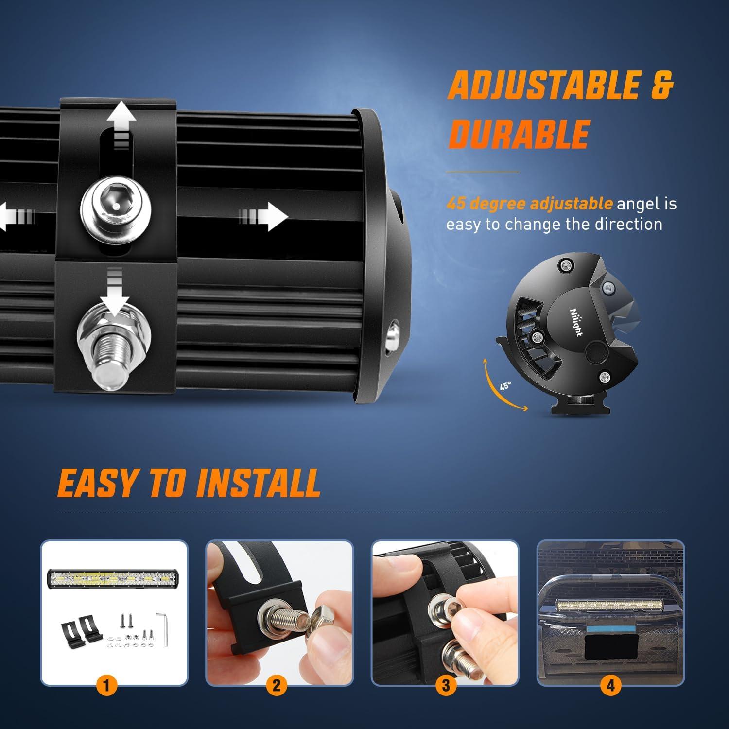 imageNilight 20Inch 420W LED Light Bar 2PCS 4Inch 60W Light Pods Amber White Strobe 6 Modes Memory Function Reset Function Off Road Truck with 16AWG Wiring Harness Kit3 Lead20Inc Lights4Pcs 4Inch LightsWiring Harness