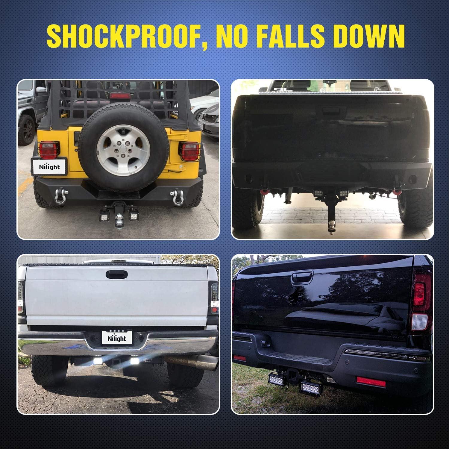 imageNilight 2PC 4Inch Triple Row Lights 60W Flood Spot Combo 6000LM Bar Driving Boat Led Off Road Trucks with 12V OnOff 5 Pin Rocker Switch Power 16AWG Wiring Harness Kit2 LeadsLed Pods 2 tow hitch