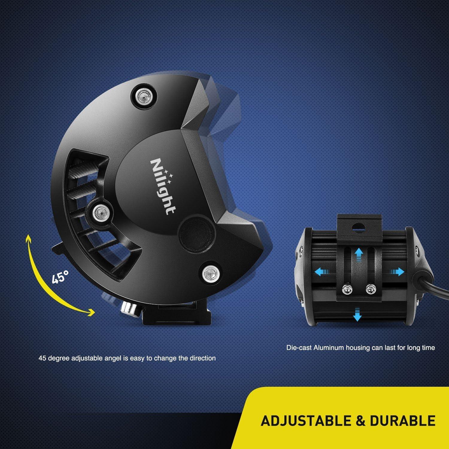 imageNilight 2PCS 5 Inch 96W Flood LED Light Bar 3600LM Driving Lights Fog Light Led Off Road Lights for Trucks Jeep UTV ATV Marine Boat2Pcs Spot Lights