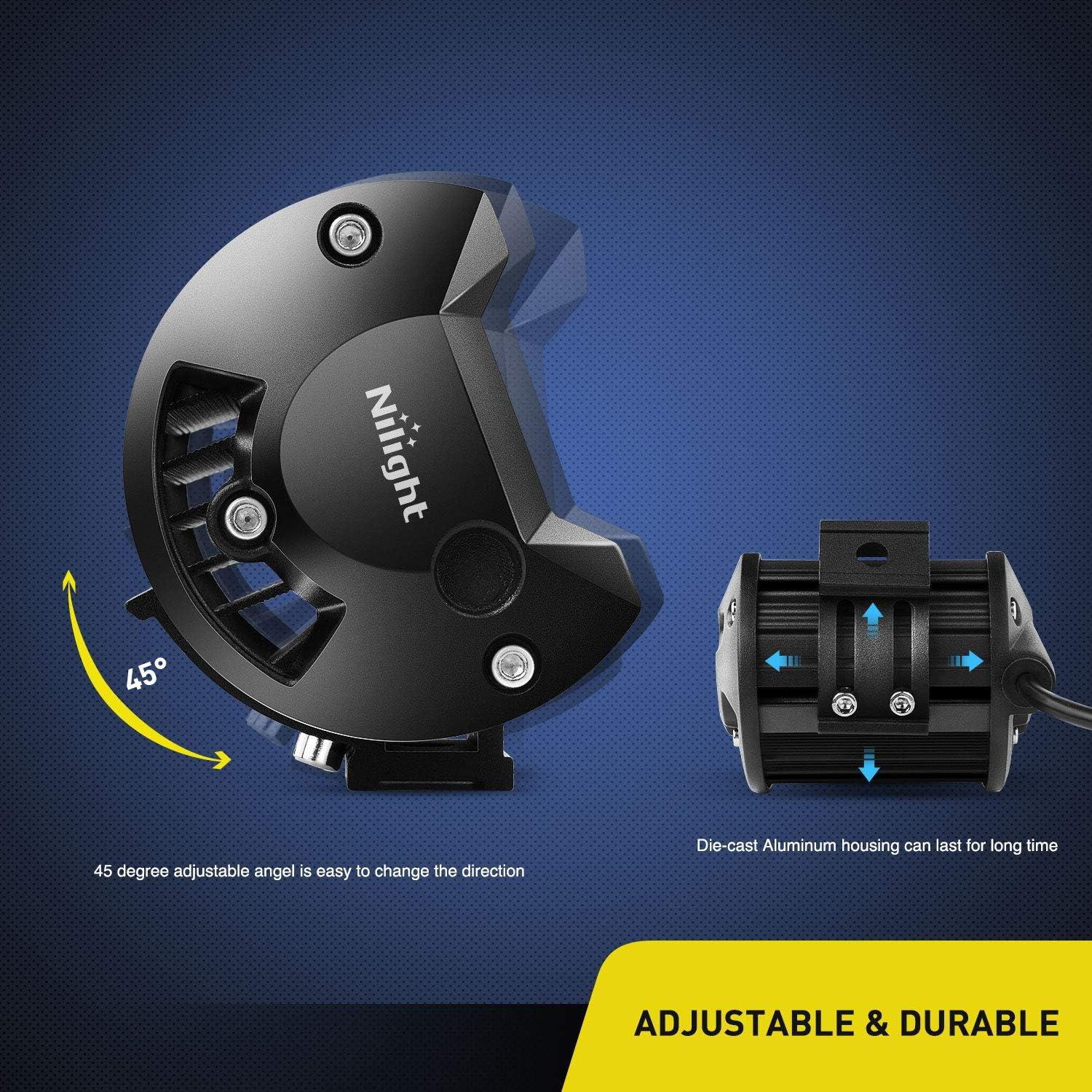 imageNilight 2PCS 5 Inch 96W Flood LED Light Bar 3600LM Driving Lights Fog Light Led Off Road Lights for Trucks Jeep UTV ATV Marine Boat2Pcs Spot Lights