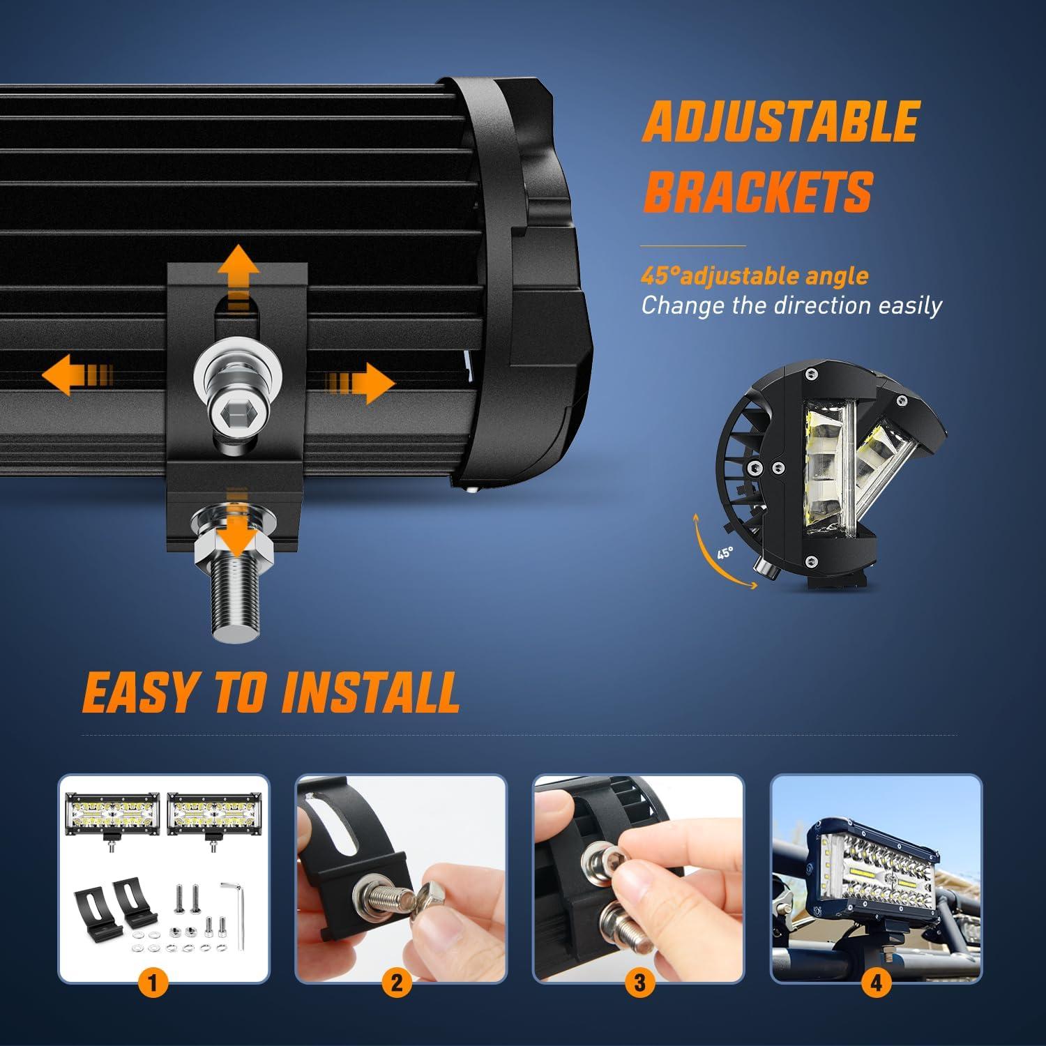 imageNilight 2PCS 65 Inch 120W LED Light Bar Amber White Strobe 6 Modes Memory Function OffRoad Truck Car ATV SUV Cabin Boat with 16AWG Wiring Harness Kit2 LeadSide Shooter Light Wiring harness