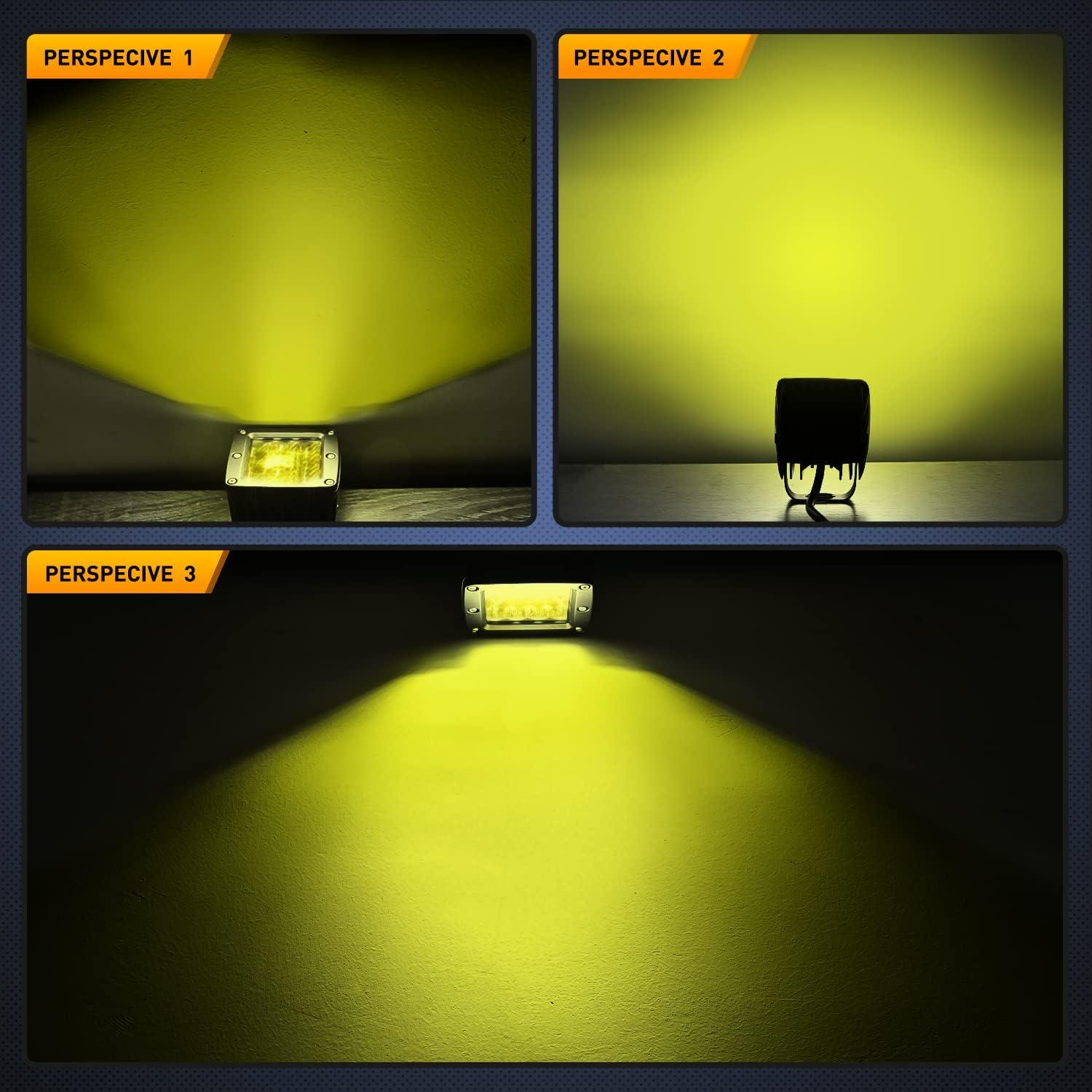 imageNilight 2Pcs 3Inch Amber LED Pods 42W LED Cubes Upgraded Spot Flood Combo Driving Backup Light Reverse Light with Off Road Wiring Harness Kit 2 Leads for Trucks ATV UTV SUVAmber