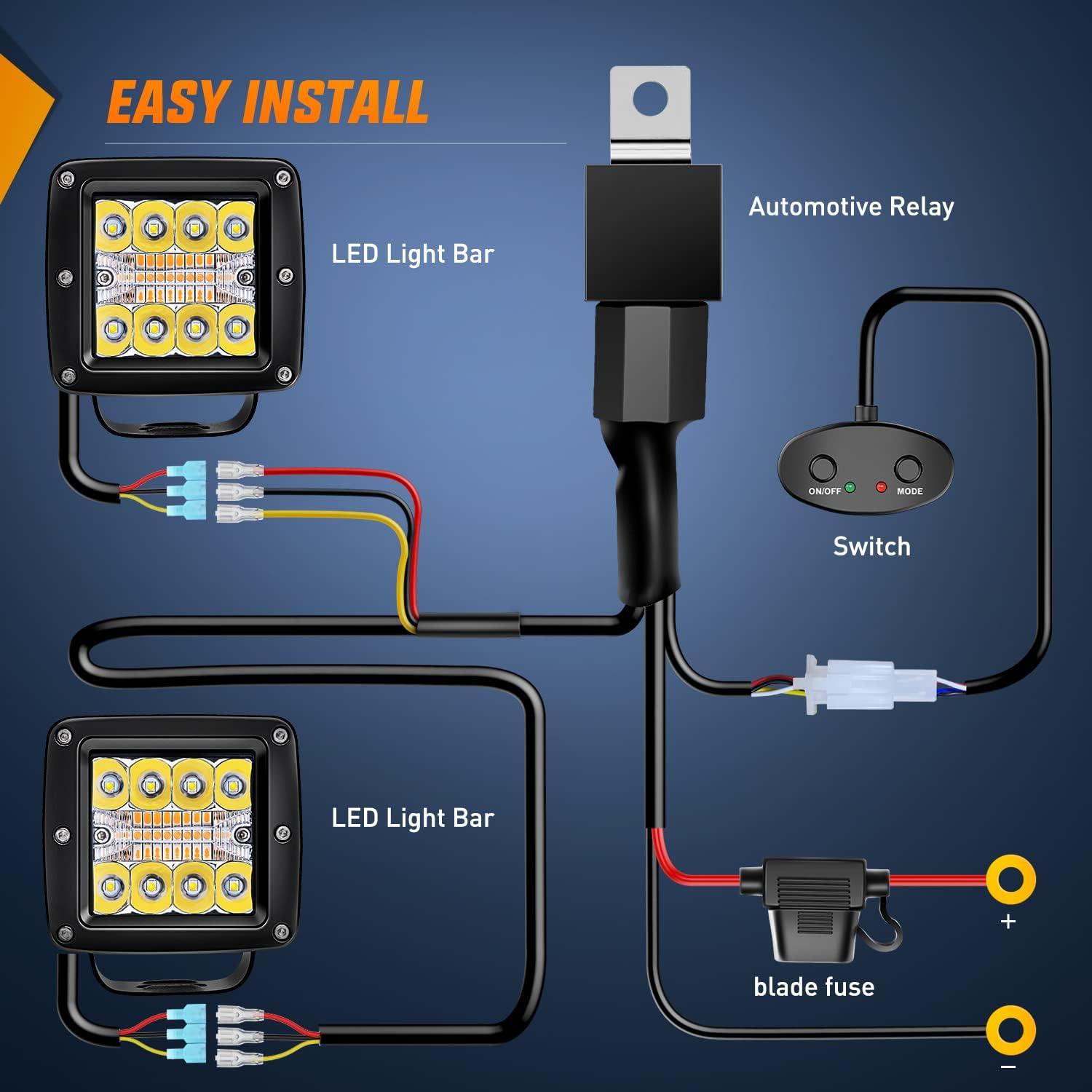 imageNilight 2Pcs 3Inch Amber LED Pods 42W LED Cubes Upgraded Spot Flood Combo Driving Backup Light Reverse Light with Off Road Wiring Harness Kit 2 Leads for Trucks ATV UTV SUVAmberWhite 6 Modes