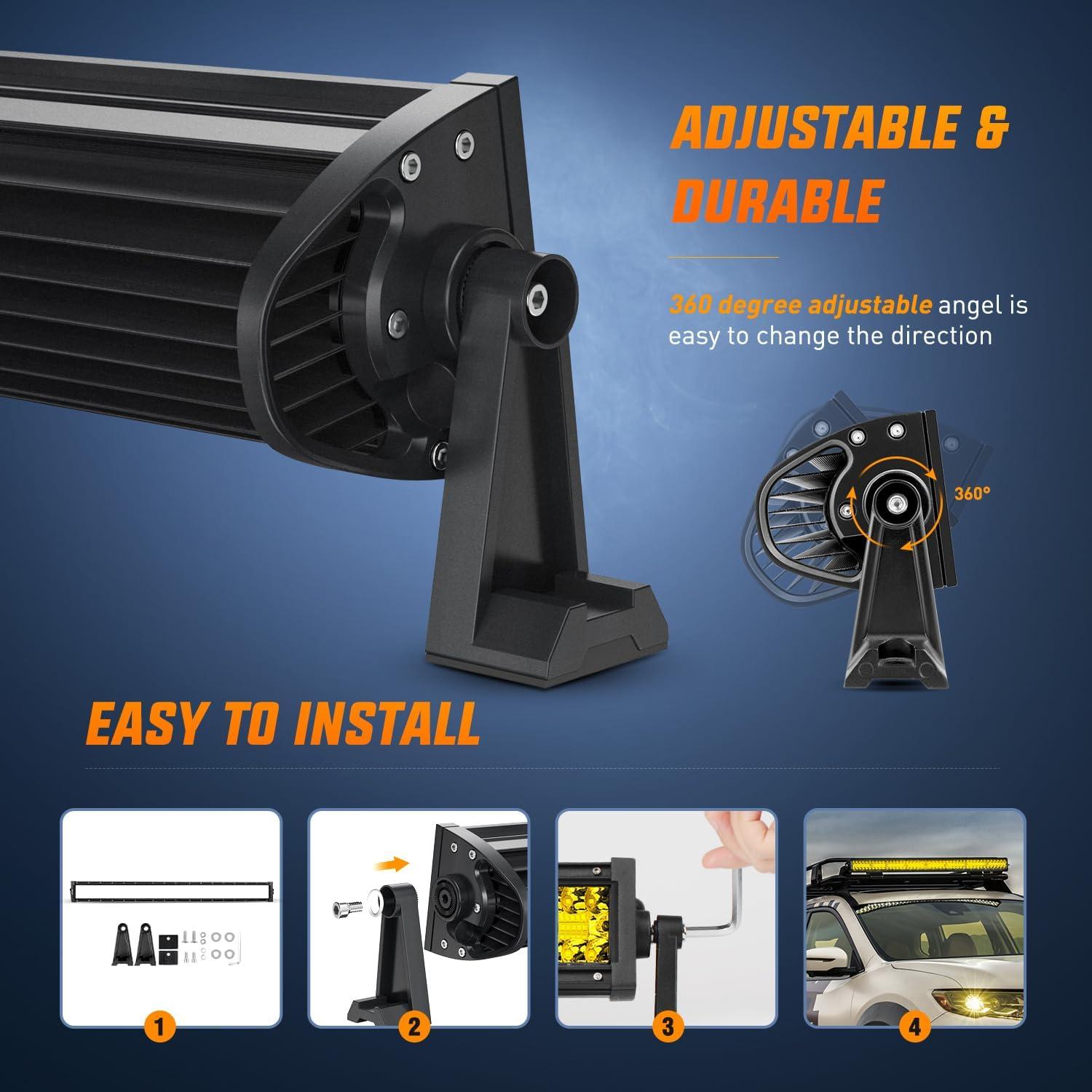 imageNilight 32 Inch 180W Spot Flood Combo Led Light Bar 2Pcs 18W 4Inch Spot LED Pods Driving Off Road Lights with 14AWG Wiring Harness Kit3 Leads for Van Car Pickup Golf Cart ATV UTV SUV Truck Boat33Inch 256LEDs Curved Yellow