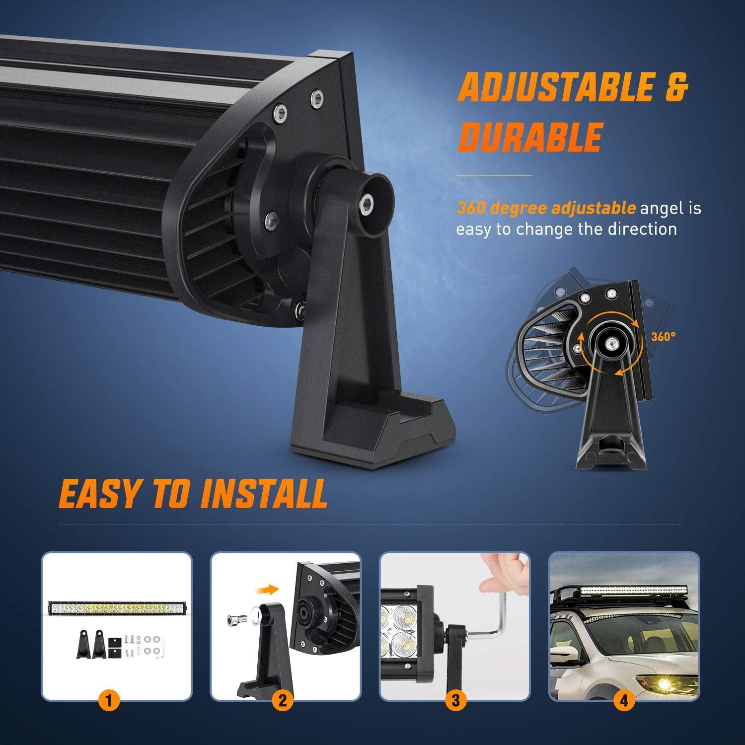 imageNilight 32 Inch 180W Spot Flood Combo Led Light Bar 2Pcs 18W 4Inch Spot LED Pods Driving Off Road Lights with 14AWG Wiring Harness Kit3 Leads for Van Car Pickup Golf Cart ATV UTV SUV Truck Boat32Inch 180W Light Bar