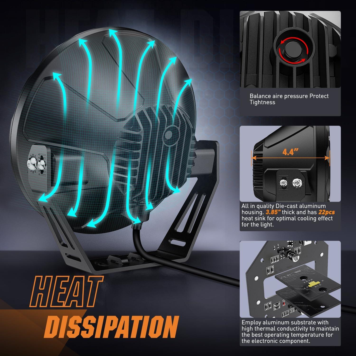 imageNilight 7 Inch Round Offroad Lights 2 PCS 120 W High Low Beam IP68 LED Driving Pods Builtin EMC with 14AWG DT Connector Wiring Harness Kit for Truck ATV UTV SUV2Pcs 9Inch Lights Wiring harness