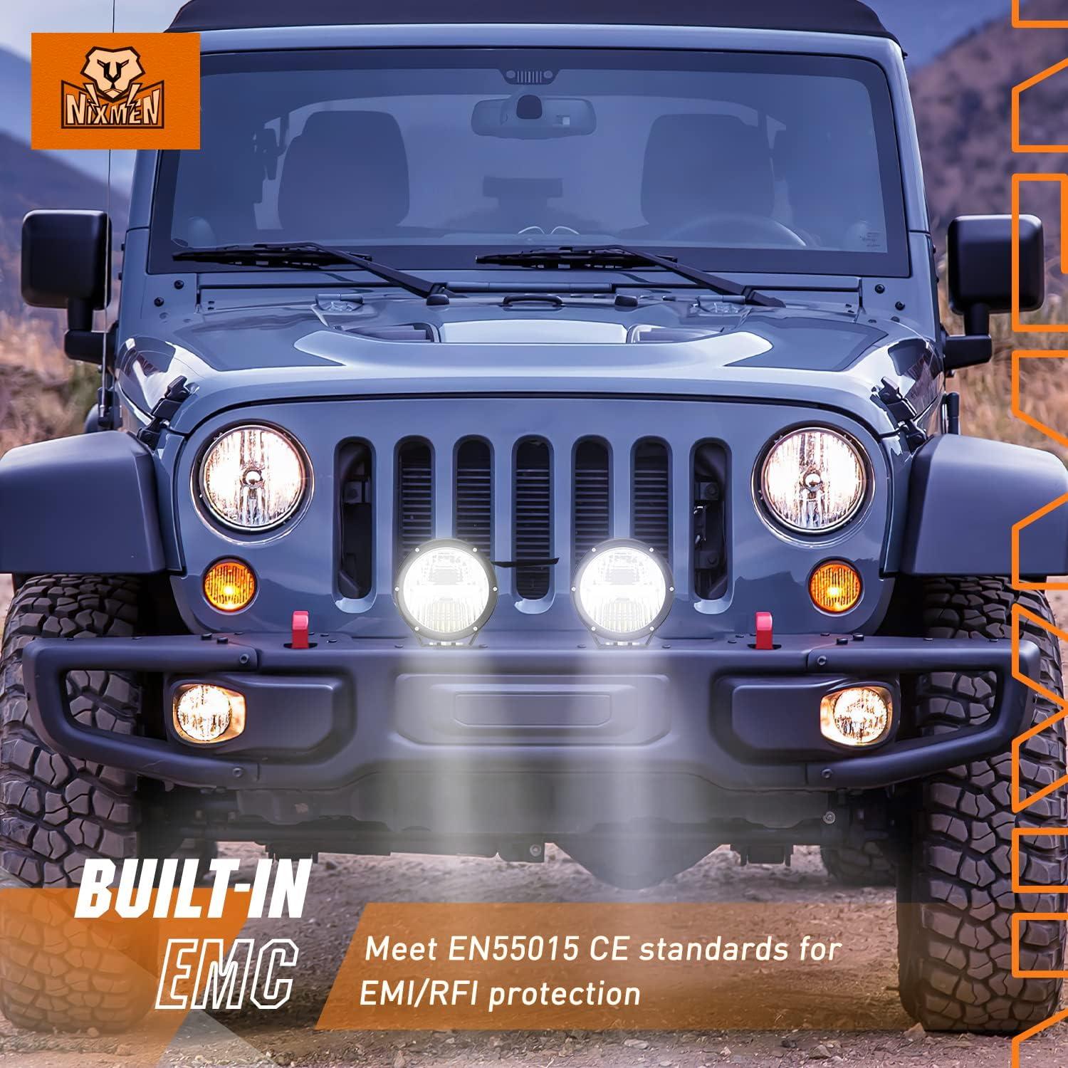 imageNilight 7 Inch Round Offroad Lights 2 PCS 120 W High Low Beam IP68 LED Driving Pods Builtin EMC with 14AWG DT Connector Wiring Harness Kit for Truck ATV UTV SUV2Pcs 7Inch Lights Wiring harness