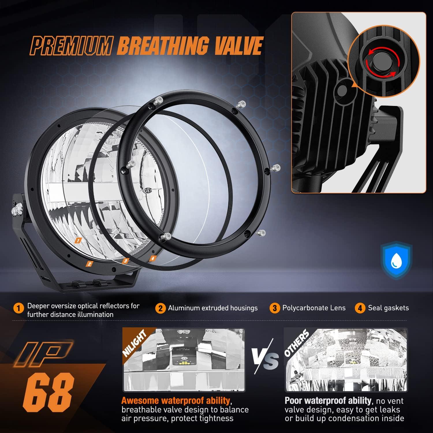 imageNilight 7 Inch Round Offroad Lights 2 PCS 120 W High Low Beam IP68 LED Driving Pods Builtin EMC with 14AWG DT Connector Wiring Harness Kit for Truck ATV UTV SUV2Pcs 7Inch Lights Wiring harness