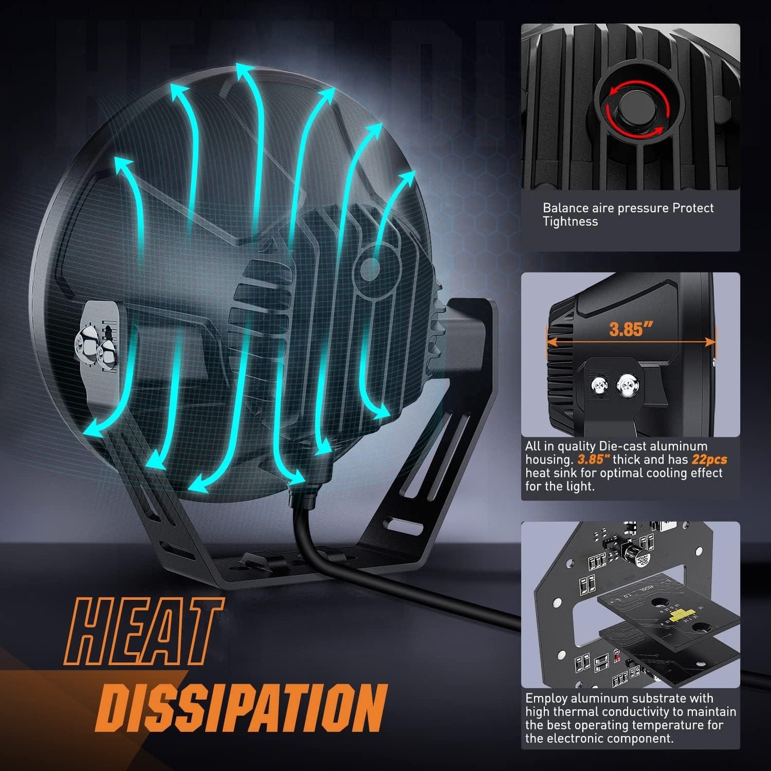 imageNilight 7 Inch Round Offroad Lights 2 PCS 120 W High Low Beam IP68 LED Driving Pods Builtin EMC with 14AWG DT Connector Wiring Harness Kit for Truck ATV UTV SUV2Pcs 7Inch Lights Wiring harness