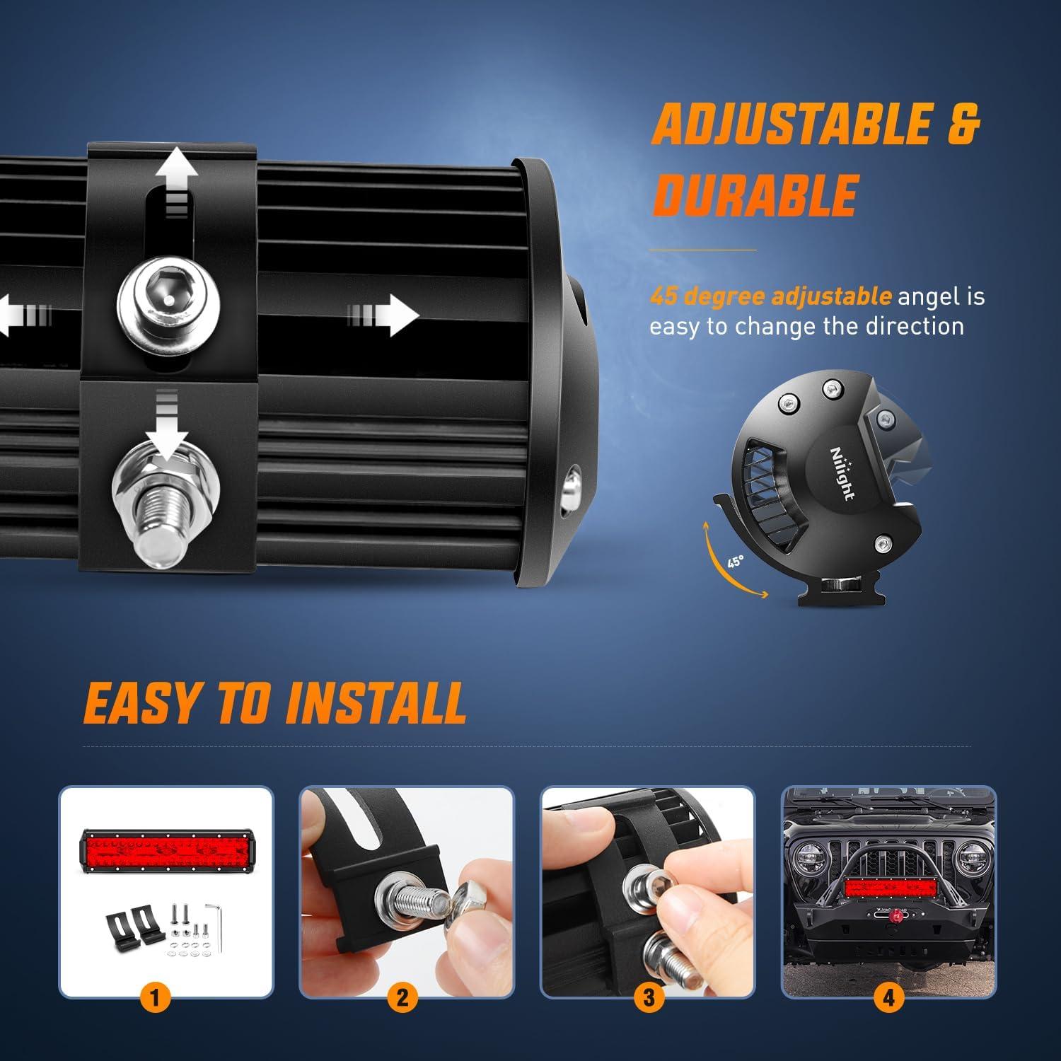 imageNilight LED Light Bar 12Inch 300W Flood Spot Combo Triple Row Driving Lamp Roof Bumper Off Road Work Lights for Van Camper Wagon Car Pickup Golf Cart ATV UTV SUV Truck Boat 4x4Red