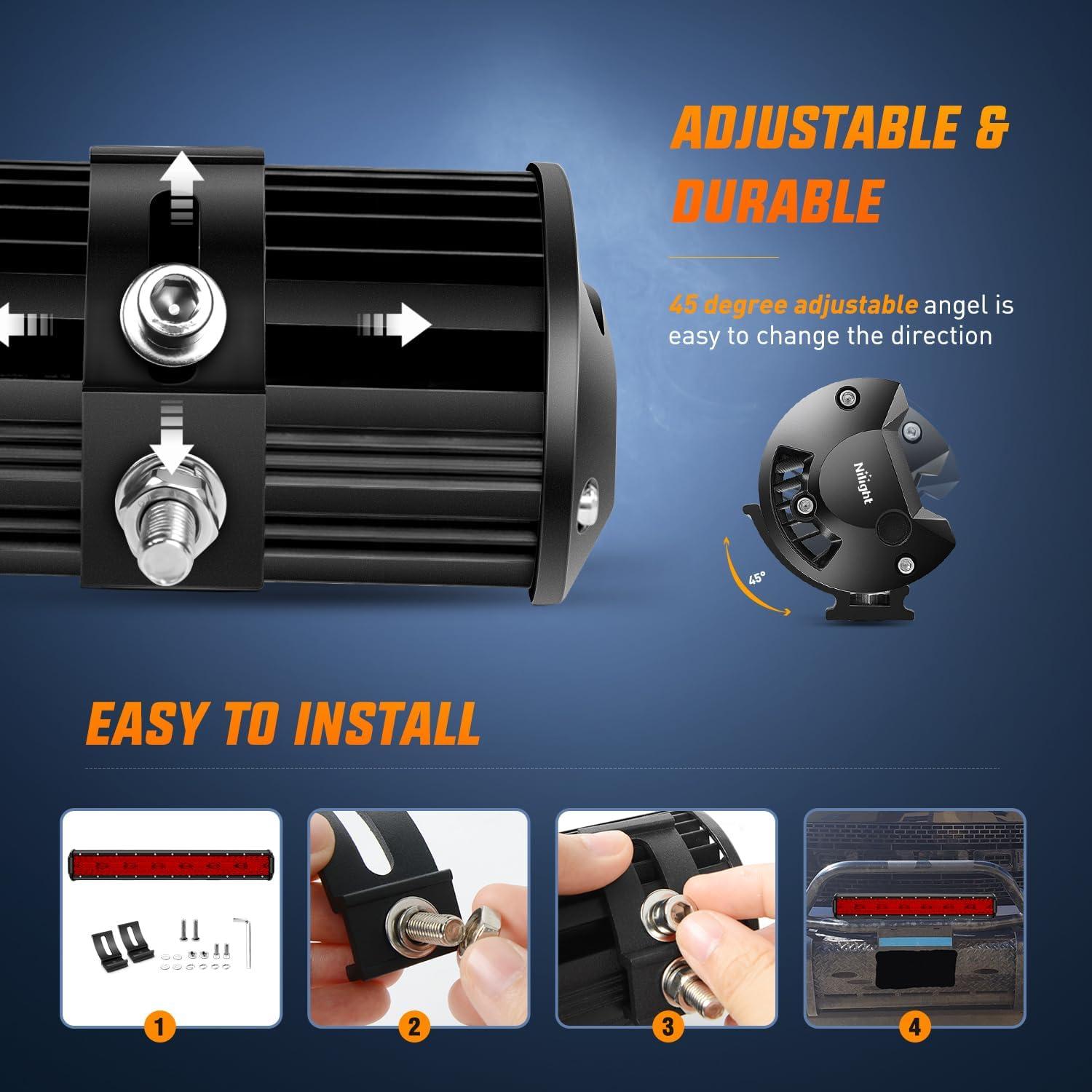 imageNilight LED Light Bar 20Inch 420W Flood Spot Combo Triple Row Driving Lamp Roof Bumper Off Road LED Work Lights Pods for Van Camper Wagon Car Pickup Golf Cart ATV UTV SUV Truck Boat 4x4Red