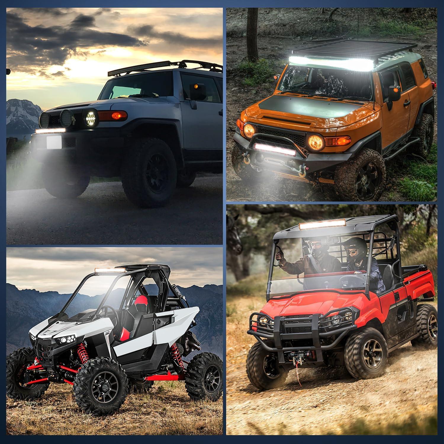 imageNilight LED Light Bar 20Inch 420W Flood Spot Combo Triple Row Driving Lamp Roof Bumper Off Road LED Work Lights Pods for Van Camper Wagon Car Pickup Golf Cart ATV UTV SUV Truck Boat 4x4Amber Shell with White Light