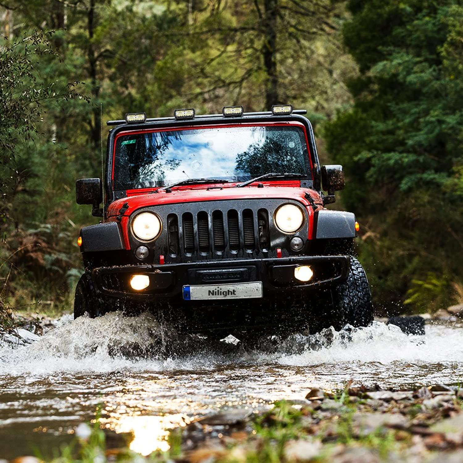 imageNilight LED Light Bar 2PC 65Inch 120W Flood Spot Combo Triple Row Driving Lamp Roof Bumper Off Road Work Lights for Van Camper Wagon Car Pickup Golf Cart ATV UTV SUV Truck Boat 4x41Pc Led Pods