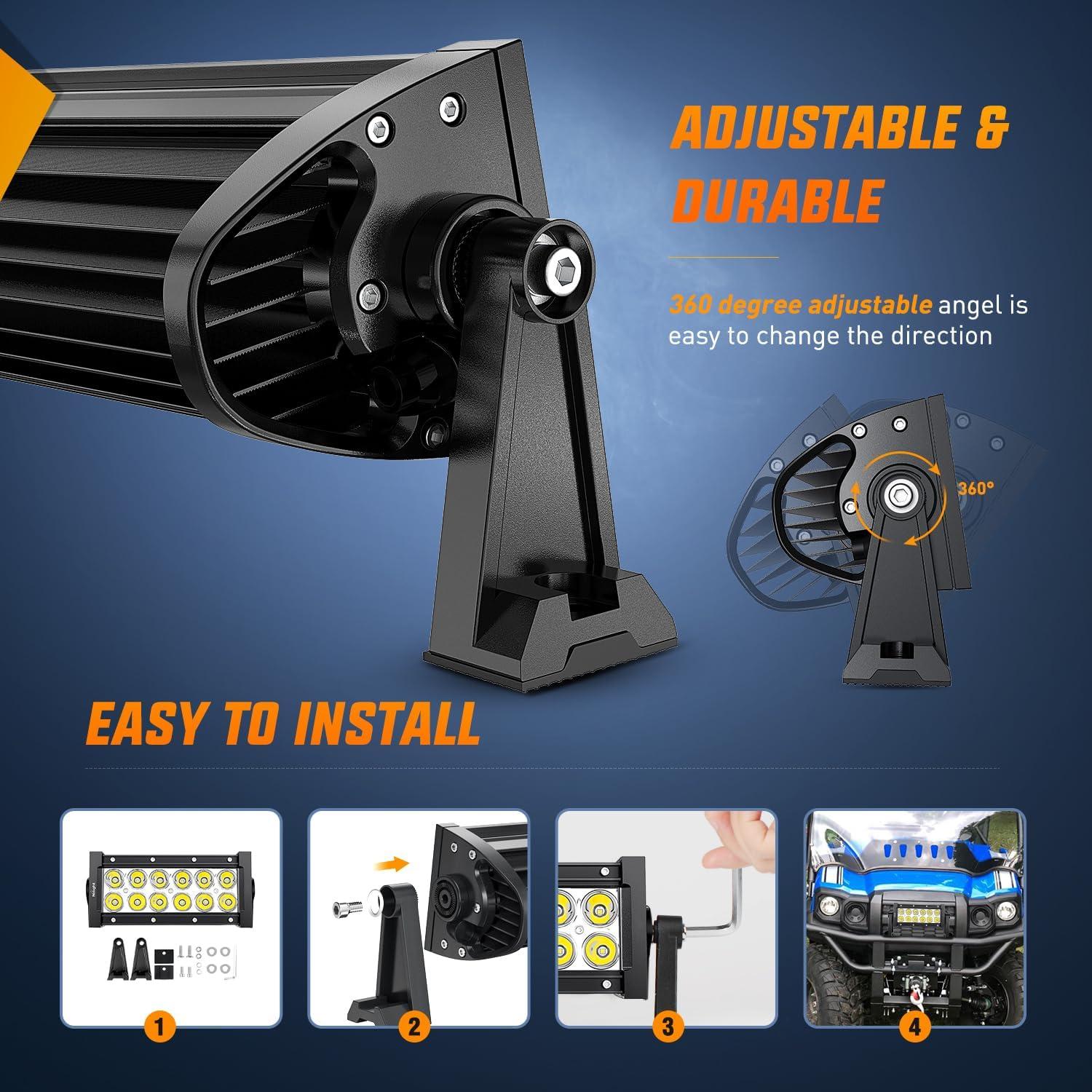 imageNilight LED Light Bar 2Pcs 75 Inch 36W 2520LM Spot Led Pods Fog Driving Lights Roof Bumper Off Road LED Work Light for Motorcycles Van Camper Wagon Car Pickup Golf Cart ATV UTV SUV Truck Boat 4x42PCS 36W Light Bar Pack of 5