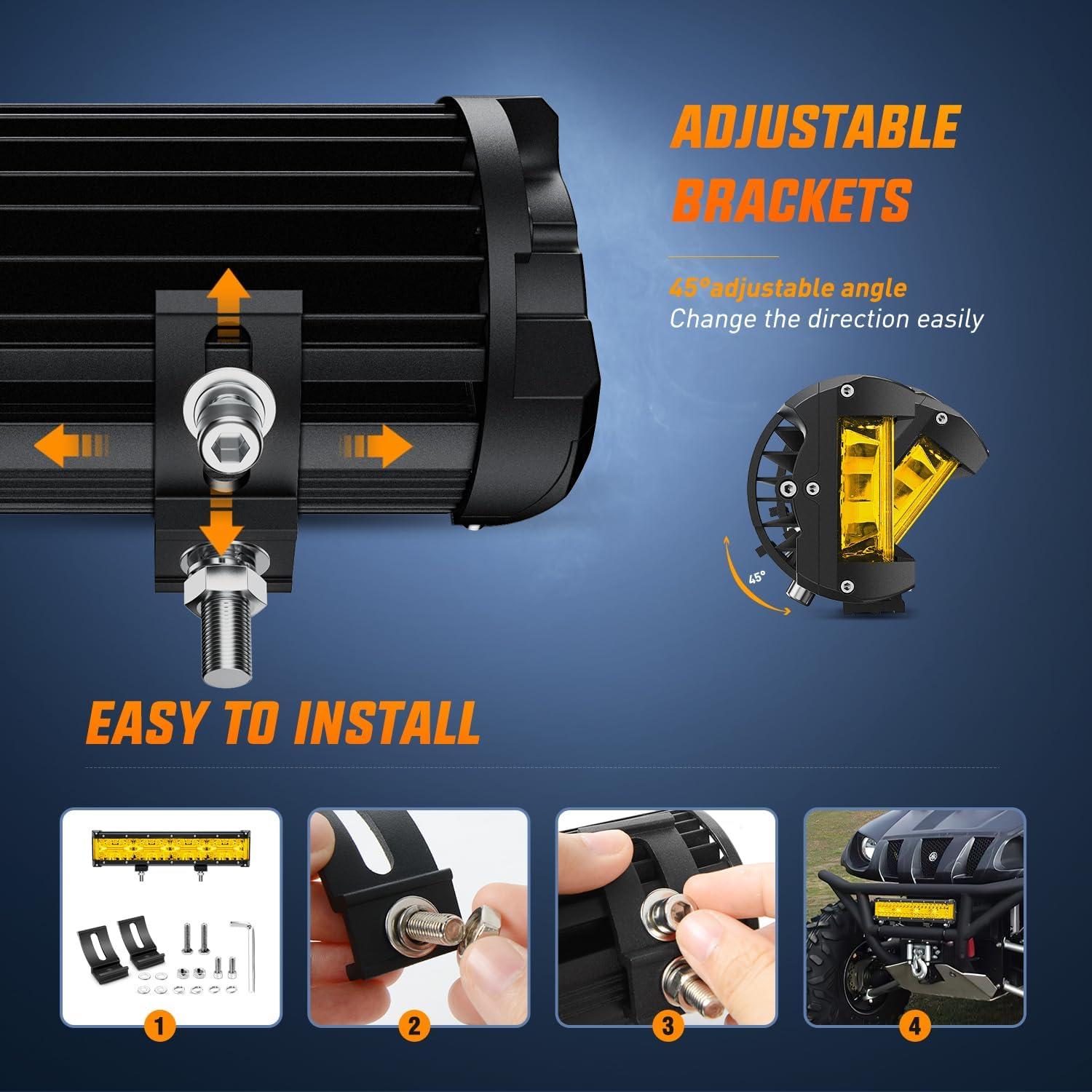 imageNilight LED Light Bar Set 12 Inch 300W Triple Row Spot Flood Combo Work Driving Lamp 2 Pcs 4 inch 60 W with Wiring Harness for Off road ATV Boat Lighting Year Warranty12 Inch Yellow Side Shooter Light Wiring harness