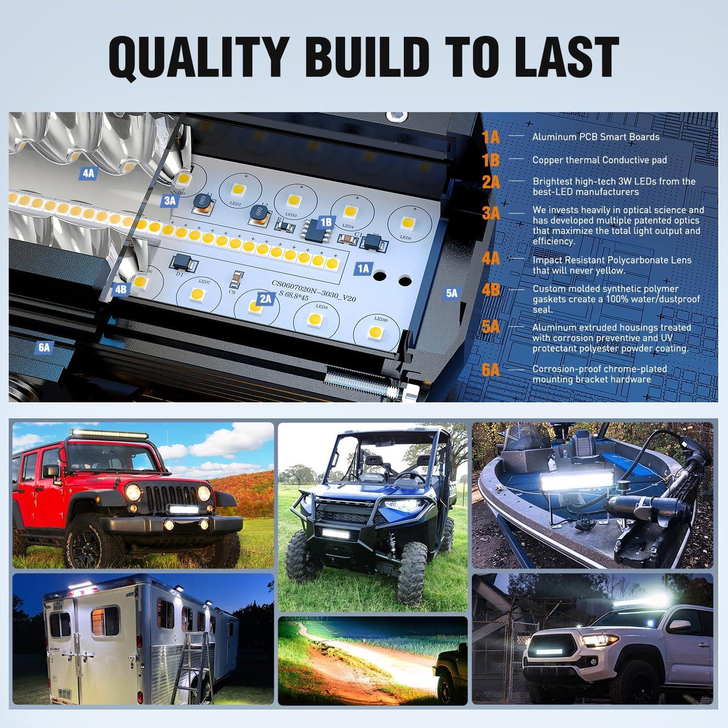 imageNilight LED Light Bar Set 12 Inch 300W Triple Row Spot Flood Combo Work Driving Lamp 2 Pcs 4 inch 60 W with Wiring Harness for Off road ATV Boat Lighting Year Warranty12Inch lights 4Pcs 4Inch pods