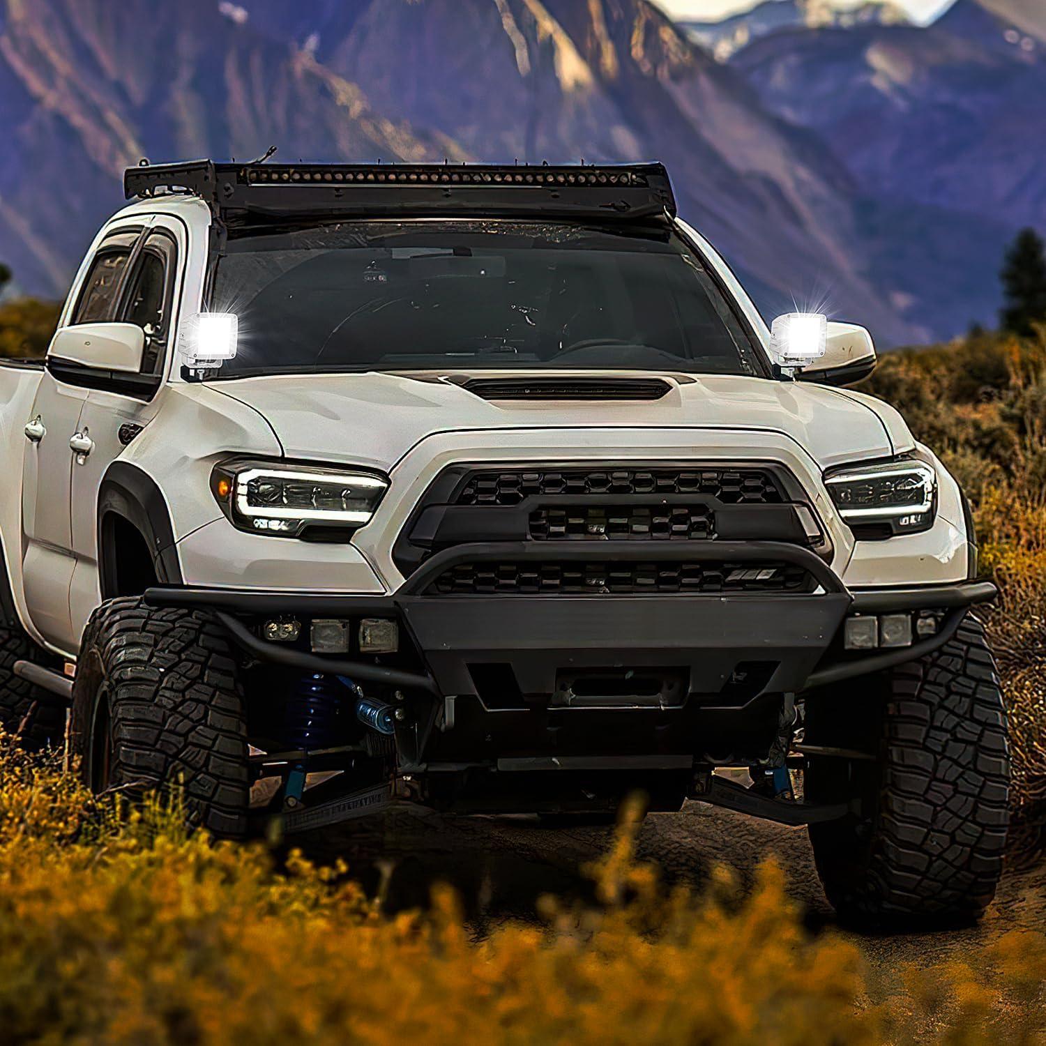 imageNilight LED Pods 2Pcs 3 Inch 42W LED Cubes Spot Flood Combo Square Driving Fog Off Road Work Lights for Trucks Pickup Golf Cart SUV ATV UTV 4x4 Van CamperWhite Shell White Light